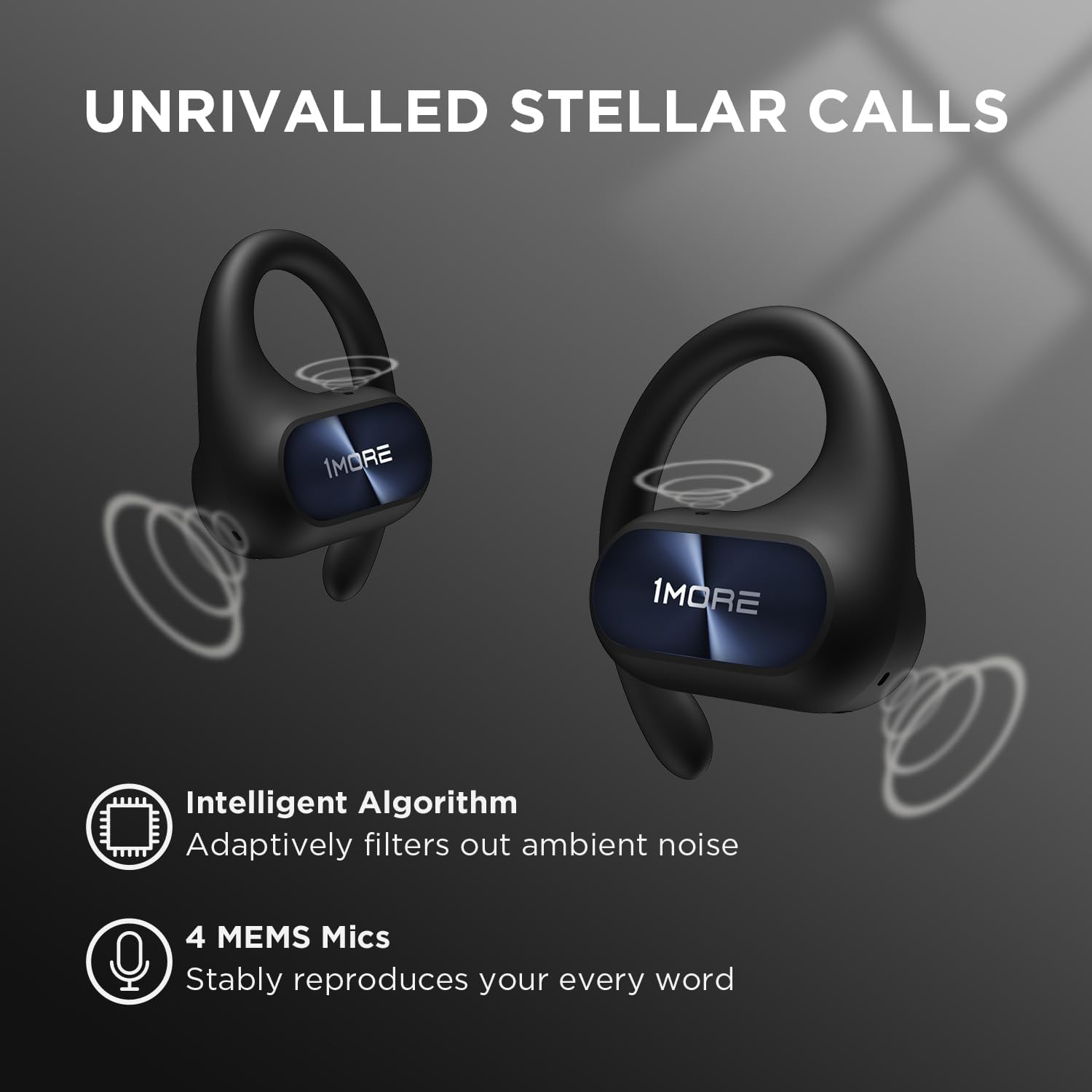 1MORE Fit SE S30 Open Ear Headphones, Wireless Bluetooth Headphones with 4 Microphones for Clear Calls, Sports Earbuds Split Design with Earhooks, IPX5, 30-Hour Playtime, Bluetooth 5.3, Black image number 3