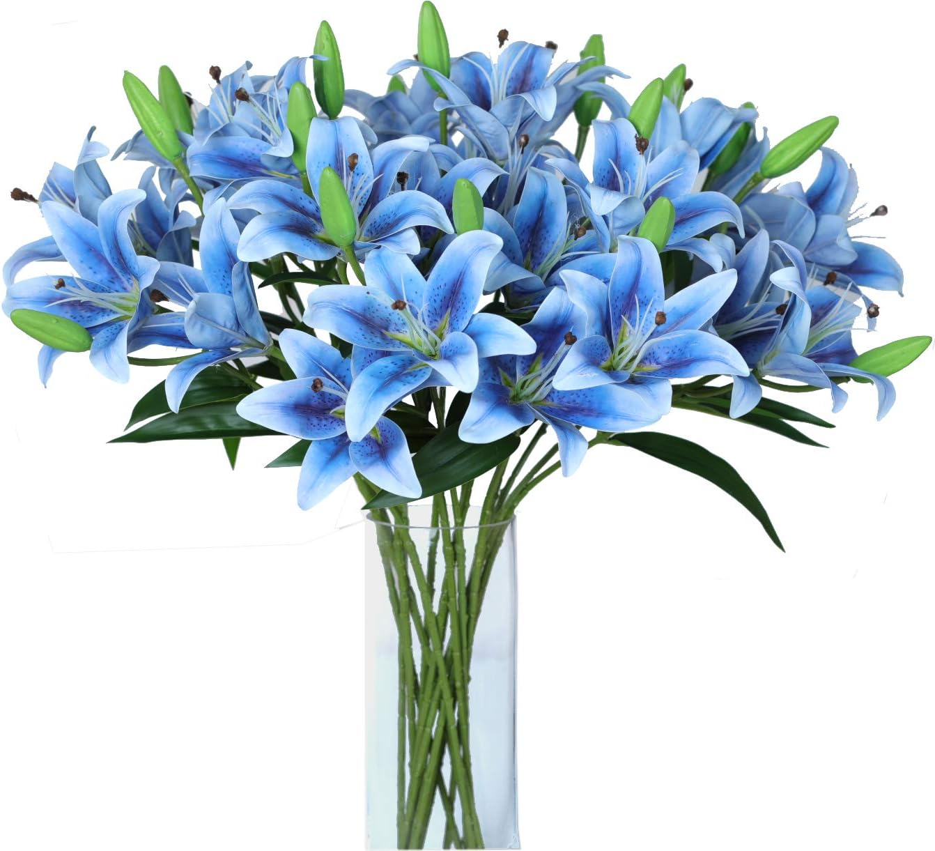 LNHOMY 6 Pack Artificial Lily Flowers Full Bloom Fake Latex Real Touch Artificial Flower Bouquets with 3 Heads Wedding Party Decor Home Decor, (White)