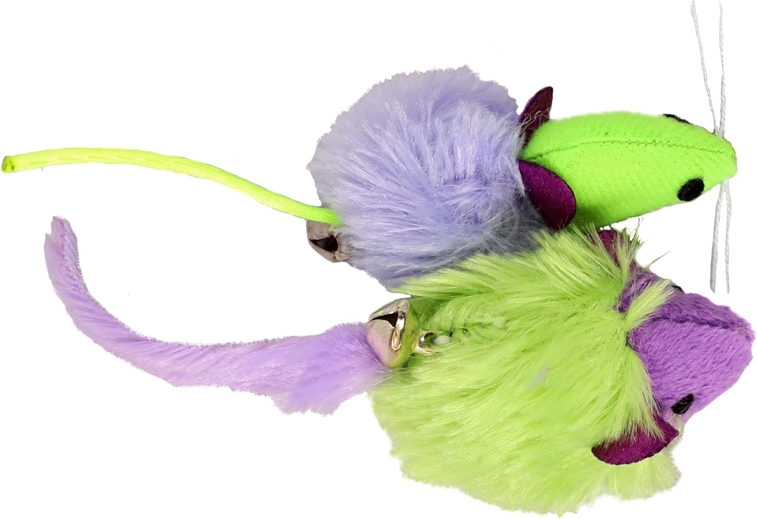 Dingo Party Cat Toy Set: 2 Fluffy Fabric Mice with Bells for Playing and Hunting. Lightweight Pet Toys in Green and Purple (21194) image number 3