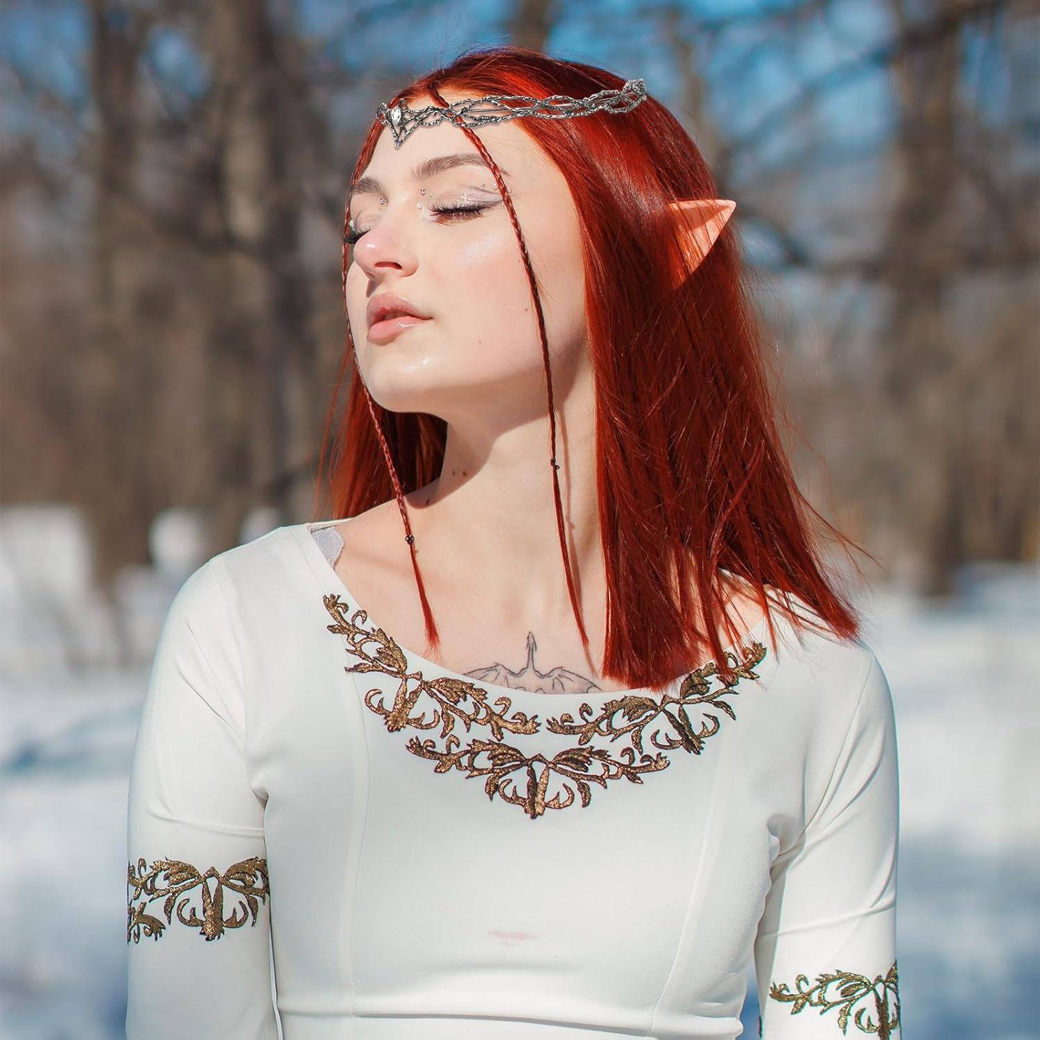 ANBALA Rhinestone Fairy Crown for Women Crystal Elf Crown Circlet Costume Headwear for Men Renaissance Headpiece for Birthday Party Cosplay Halloween - Silver-2 image number 2