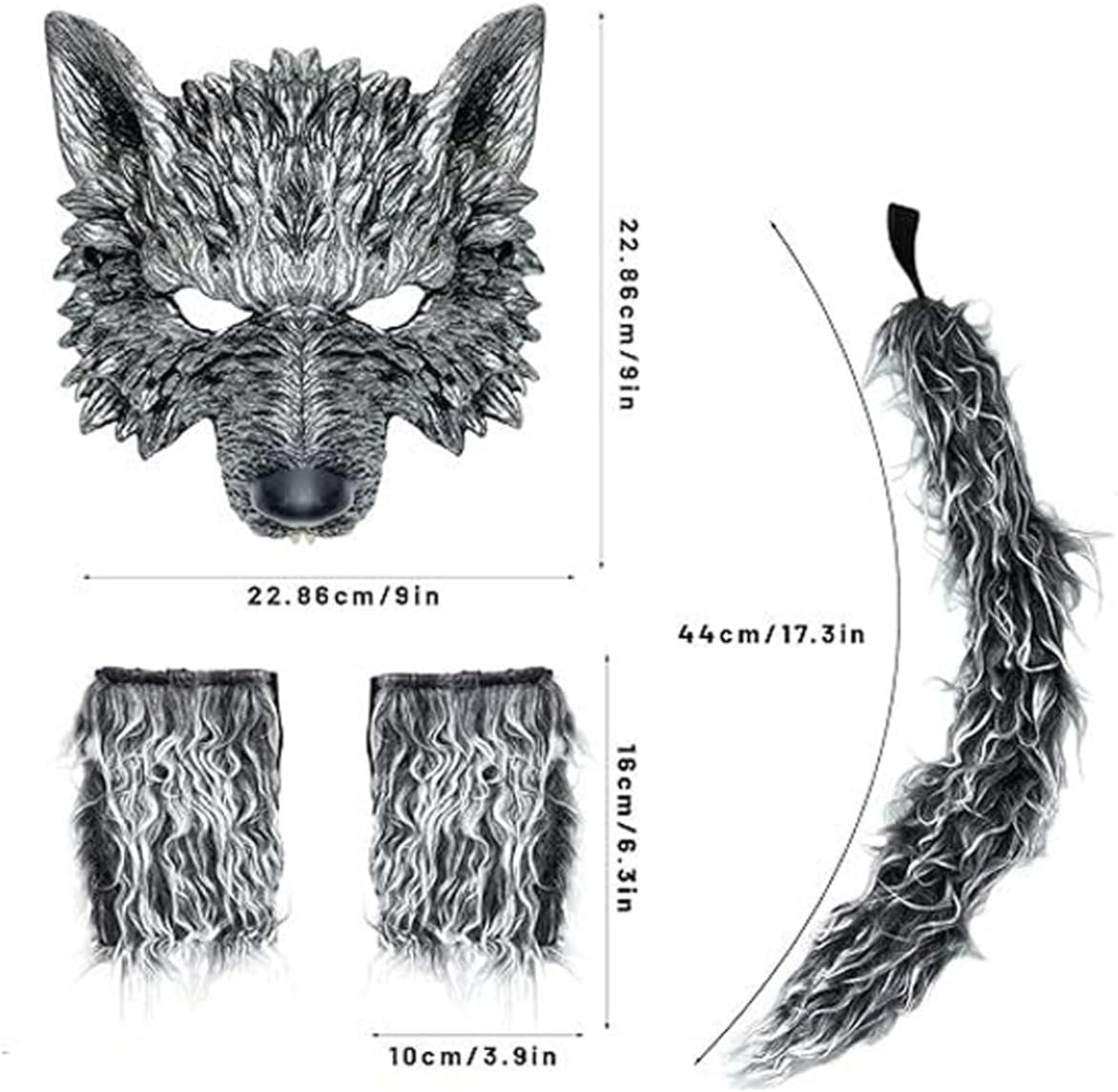 Wolf Mask and Tail Glove Set, Scary Half Face Werewolf Mask Animal Masquerade Mask for Men Halloween Cosplay Costume - 1Pc image number 5