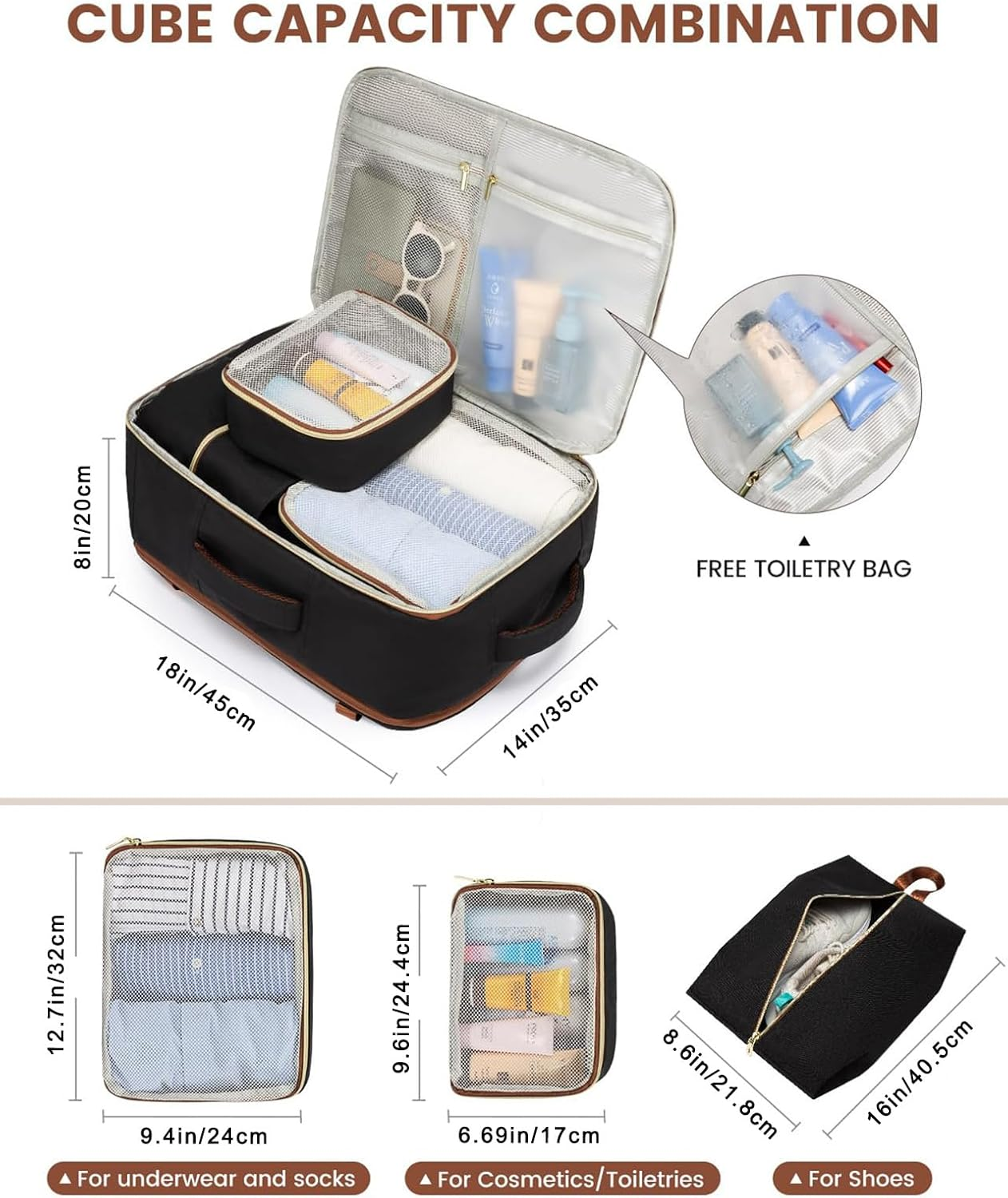 MOTYYA Travel Backpack for Women, 40L Carry on Backpack Flight Approved, Large Personal Item Bag Waterproof Business Rucksack Fits 17 Inch Laptop, TSA Approved Luggage Gym Daypack with 3 Packing Cubes