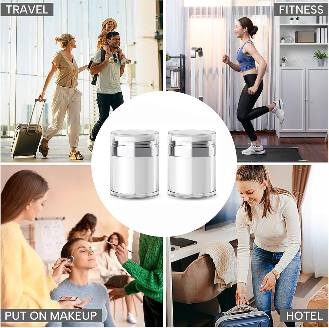 2 Pack 1Oz Airless Pump Jars, Empty Acrylic Makeup Cosmetic Jar Containers with Pump, Refillable Pump Dispenser Moisturizer Dispenser Travel Containers Portable Lotion Cream Jars(White) image number 1