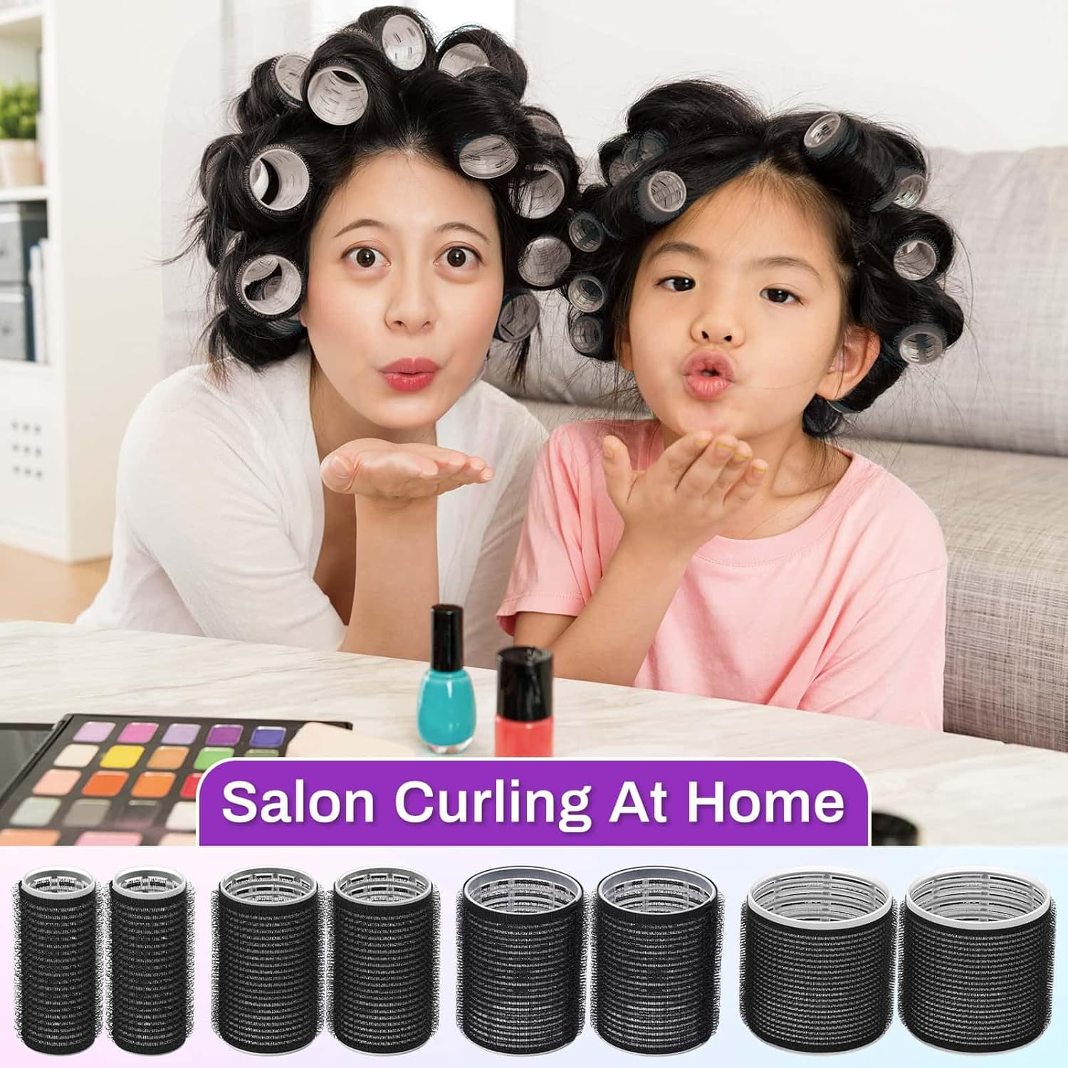 Rollers Hair Curlers 50 Pcs Set with 24Pcs Self Grip Hair Rollers 4 Sizes and 24 Pcs Hair Clips for Blowout Look Long Medium Short Thick Hair Volume
