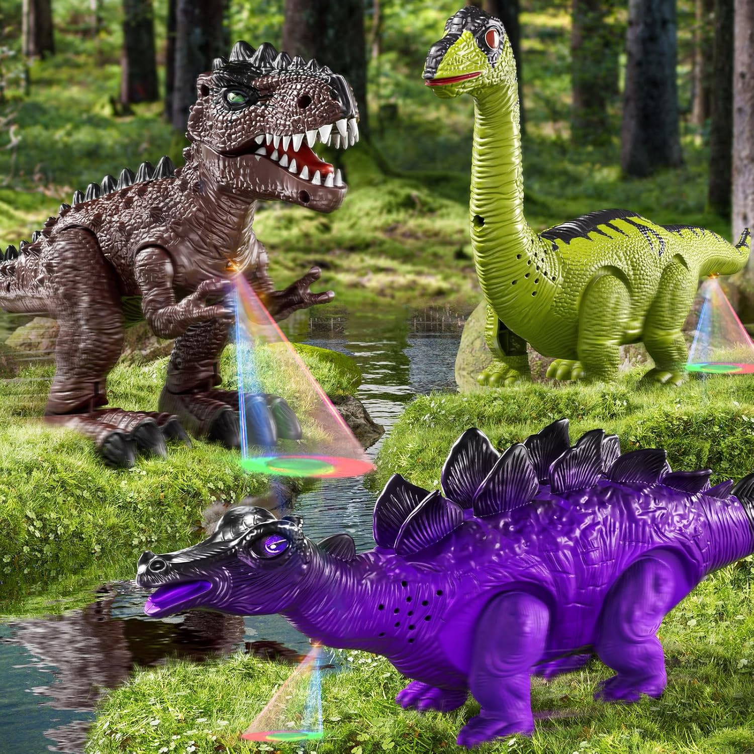 JUKUDAHU Electronic Walking Dinosaur Toys for Kids 3 4 5 6 7 8 Years Old - Dinosaur Figures for Boys 4-7 5-7, Toddler Dinosaur for Kids 3-5 with Sound Light, Dinosaur Set, Birthday Gifts Boys Girls image number 3