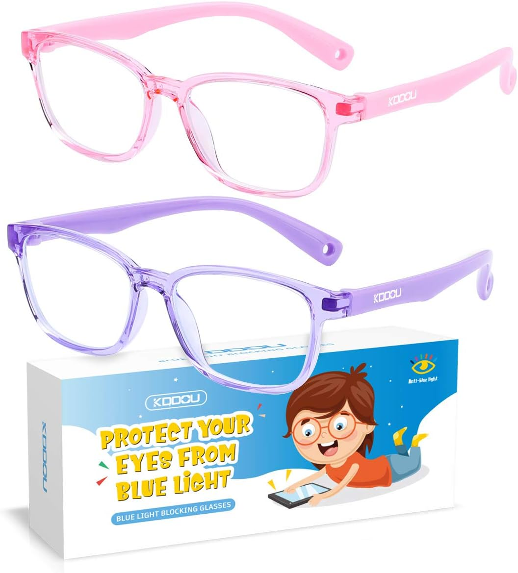 2 Pack Blue Light Blocking Glasses for Kids Ages 3-10, Computer Video Gaming Bluelight Blocker Glasses for Girls & Boys, anti Blue Light & Eyestrain & Headache (Pink+ Purple) image number 5