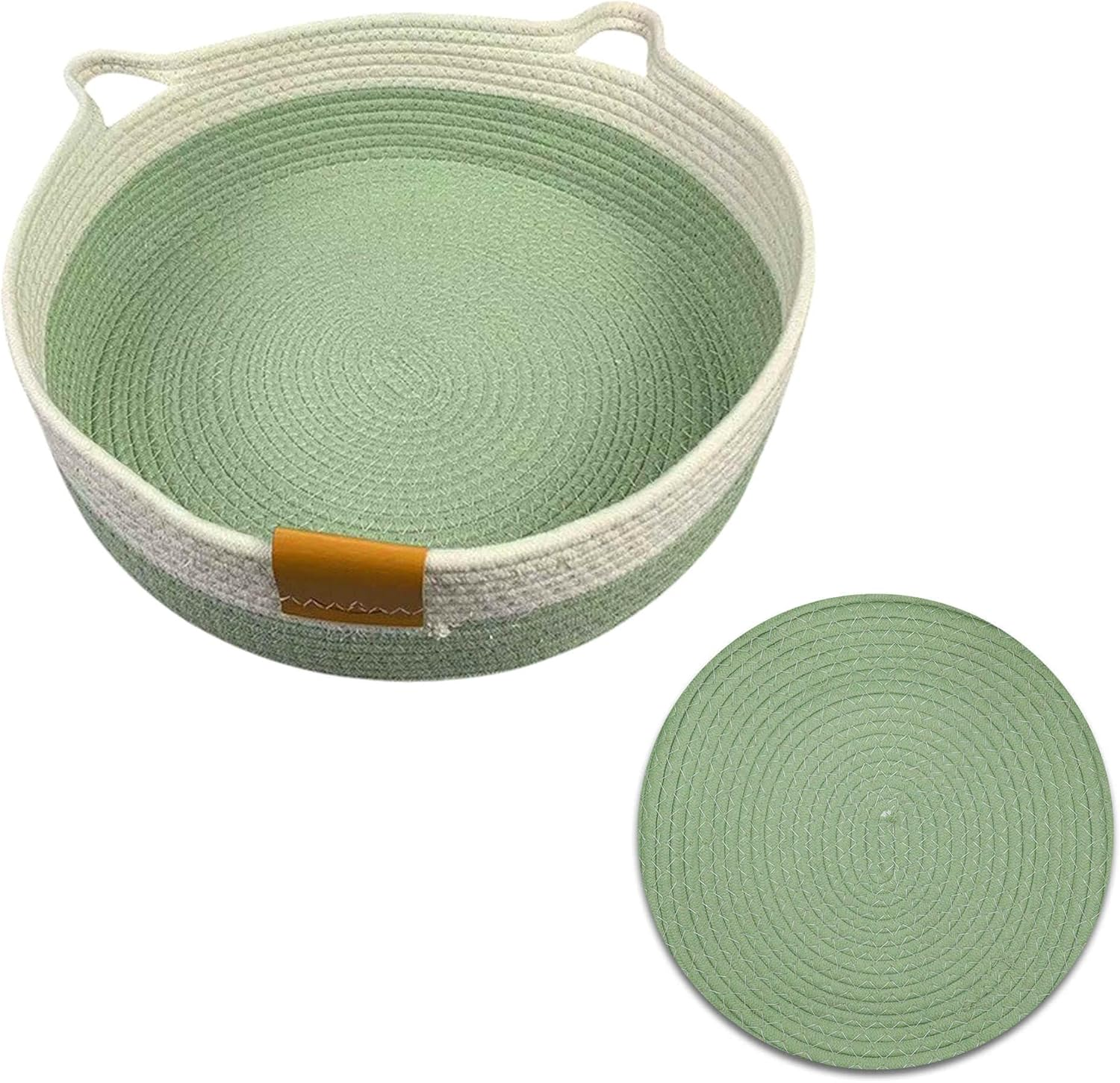 CAPASTEC Woven Cat Bed, 50 Cm Diameter, Foldable Basket Nesting Site, Breathable Pet Lounger, Claw Abrasion-Resistant Universal Kitten Bed, Light Green image number 6