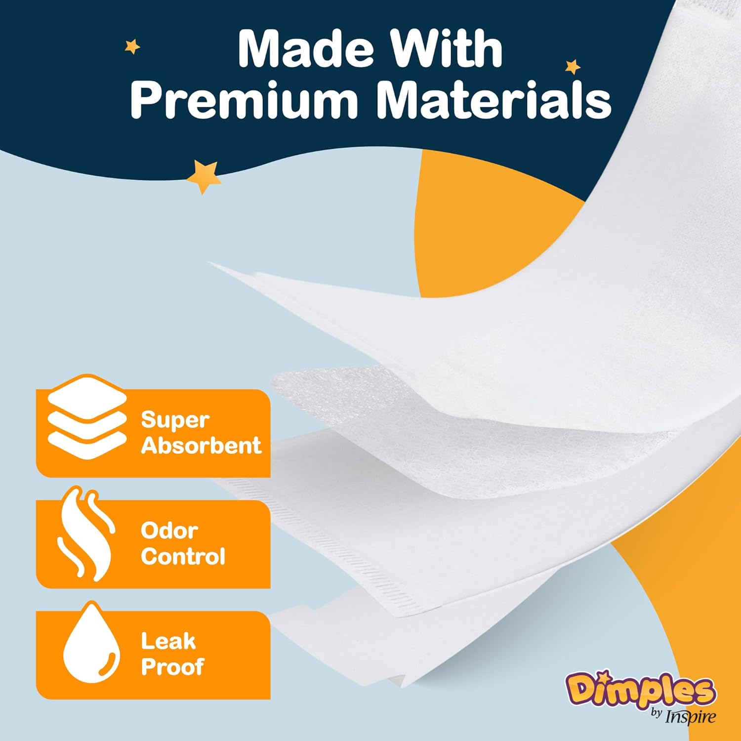 Dimples Booster Pads, Baby Diaper Doubler with Adhesive - 1 Size Fits All Diapers - Boosts Diaper Absorbency - No More Leaks 90 Count (With Adhesive for Secure Fit) image number 1