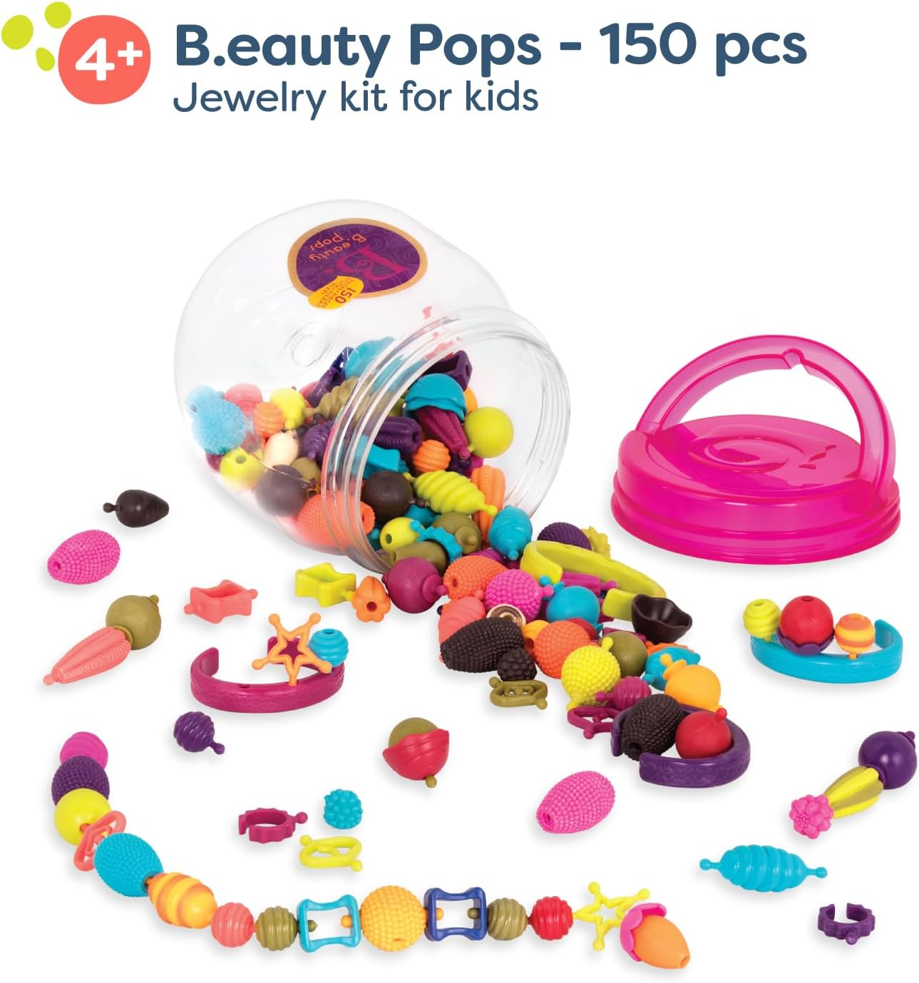 B. Toys &ndash; Pop Arty! 150 Pieces &ndash; Jewlery Making Kit &ndash; Creative Pop Snap Bead Set for Kids &ndash; DIY Craft Jewelry Making Kit &ndash; Necklaces, Rings, Bracelets &ndash; 4+ Years
