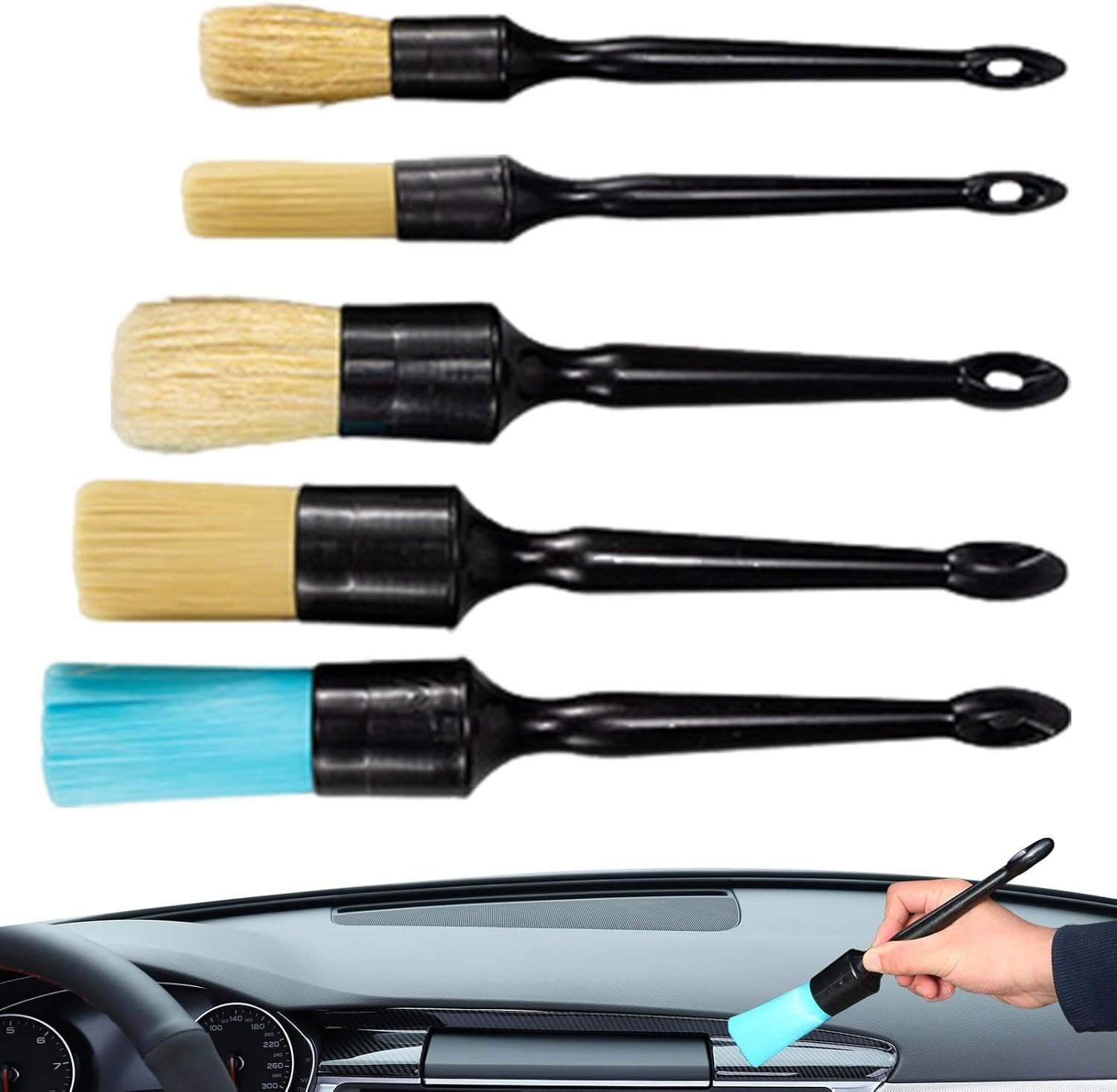 Detailing Brush, Automotive Detailing Brushes, Car Detailing Brush Set, Soft Bristle Cleaning Brushes, Multifunctional Detailing Tool, Paint Cleaning Brushes, Leather Care Brush for Interior Exterior
