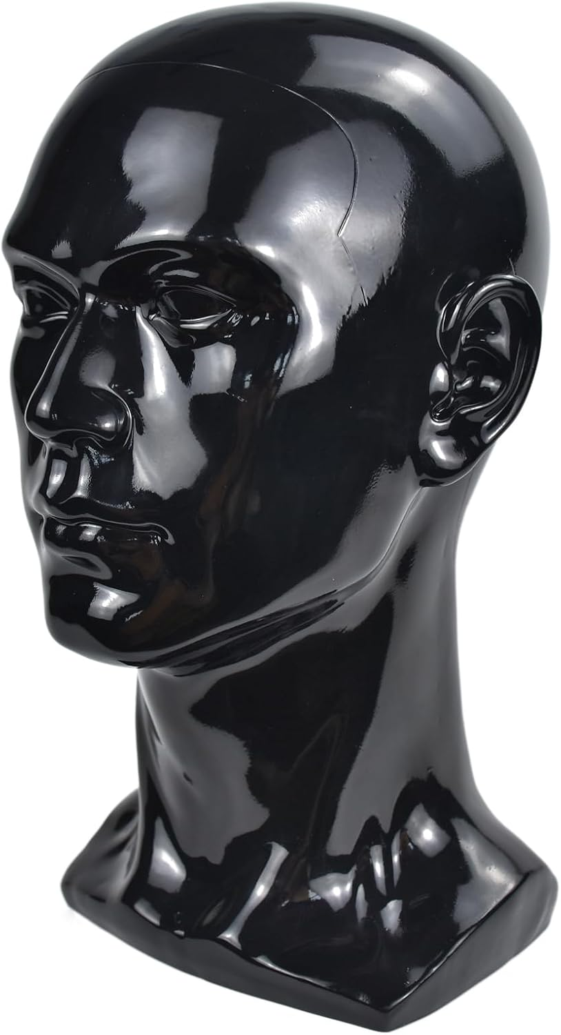 Male Mannequin Head Black Glossy Professional Mannequin Head for Display Hats,Wigs,Glassess,Game Console,Headphone,Mask image number 3