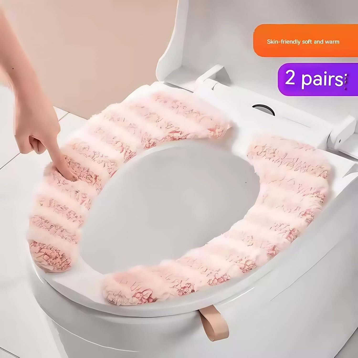 Azragon 2-Pack Soft Toilet Seat Covers with Lid Lifter - Pink & Blue Plush Cushion Pads, Washable & Reusable, Universal Fit for All Standard Toilets, Anti-Slip & Warm Design image number 4