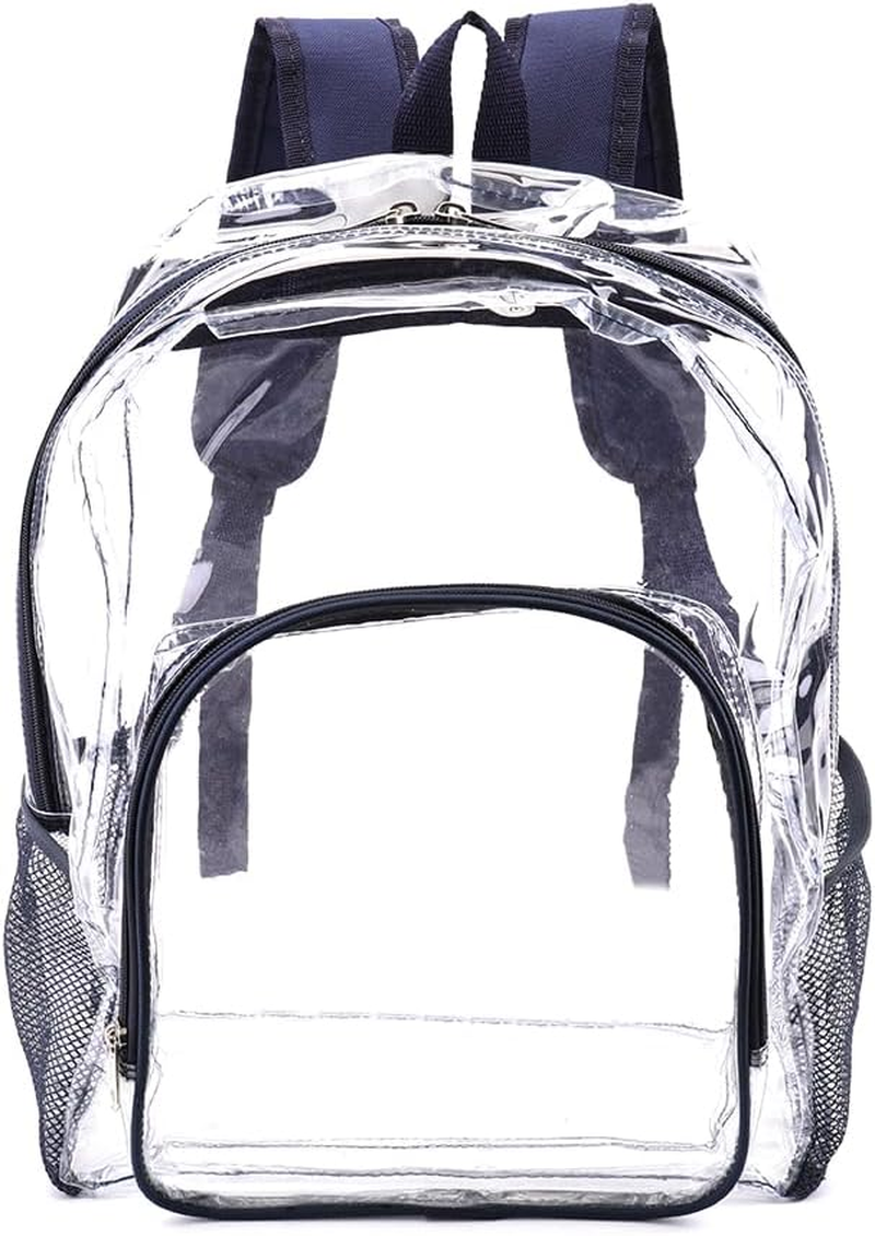 Heavy Duty Transparent Clear Backpack See through Backpacks for School Security Travel College, Navy Blue, Large, Clear