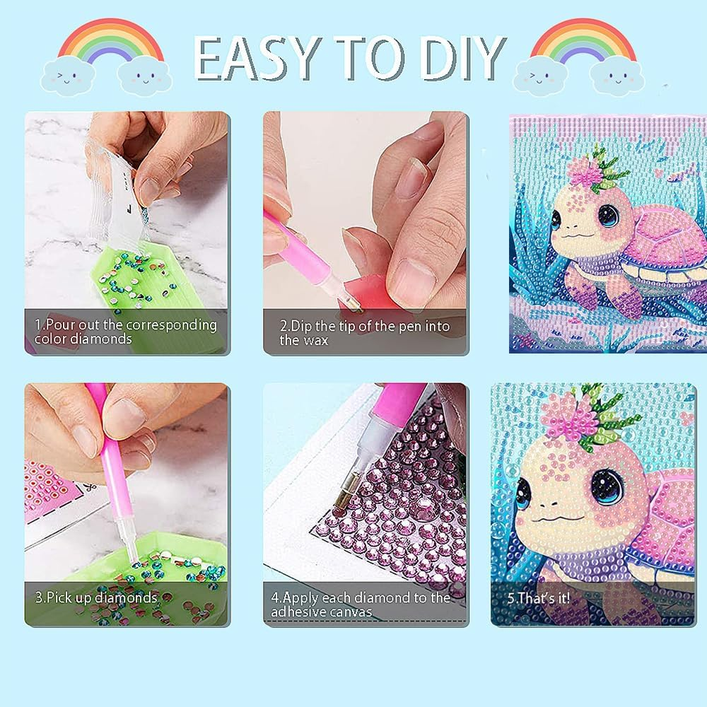 AOSGEDY 4 Pieces Cartoon Diamond Art Kits for Kids, Cute Animals DIY Diamond Art Painting for Adults Beginner, Kids' Mosaic Kits 5D Full round Drill Gem Art for Home Wall Decor Kids 6X6 Inch image number 4