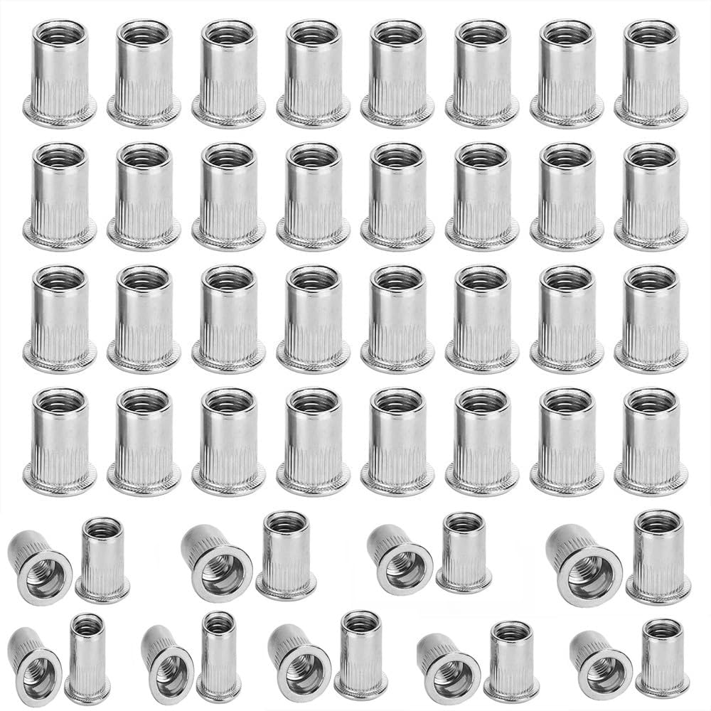 100 Pcs M6 Stainless Rivet Nuts, Rivnuts Set, Flat Head, Steel Rivet Nuts, for Automotive, Furniture, Decoration image number 4