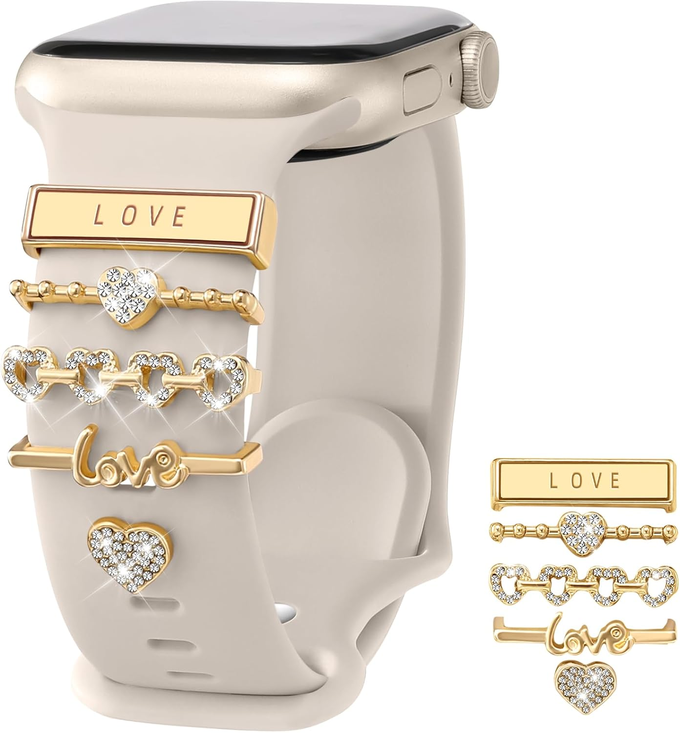 Ouwegaga 5Pcs Decorative Charm Band Compatible with Apple Watch 38Mm 40Mm 41Mm 42Mm 44Mm 45Mm 46Mm 49Mm, Soft Silicone Decorative Ring Loops for Iwatch Series 11 10 9 8 7 6 5 4 3 2 1 SE Ultra 3 2 1