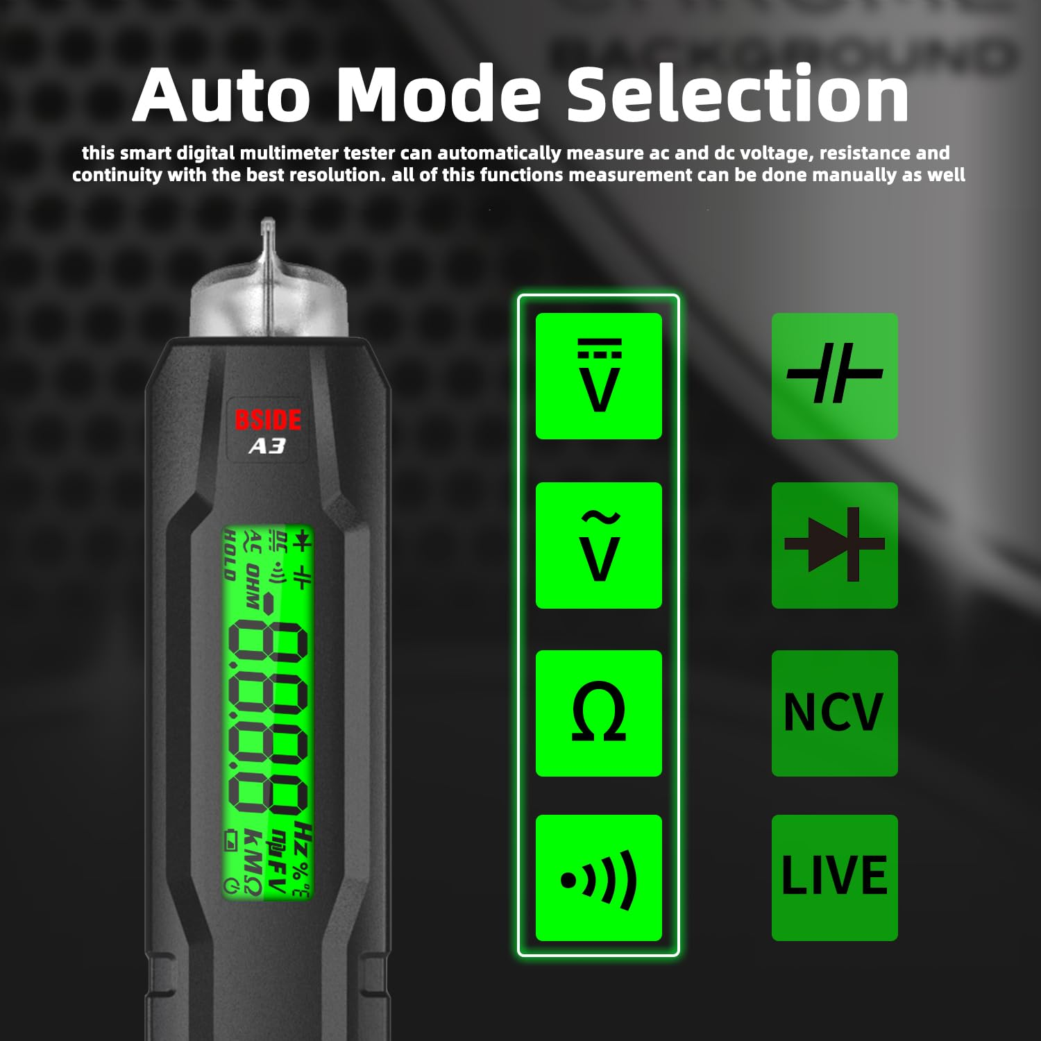BSIDE Voltage Tester Non Contact Voltage Detector Electrical Circuit Tester Pen, with Test Leads for Capacitance Diode Continuity Resistance Voltage Tester image number 5