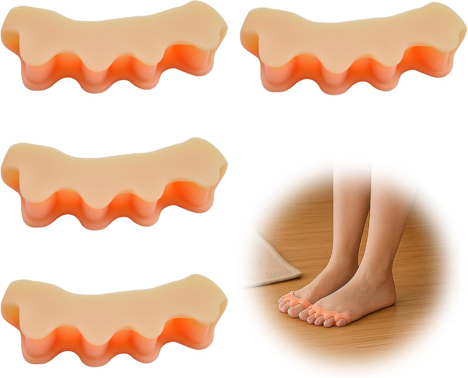 2 Pairs Silicone Toe Separators, Feet Gel Spacers to Correct Bunions and Restore Toes, Yoga Training Therapeutic Relief Pain Hammer & Claw Toe Flamingo Feet Corrector for Women & Men (Skin-Color) image number 2