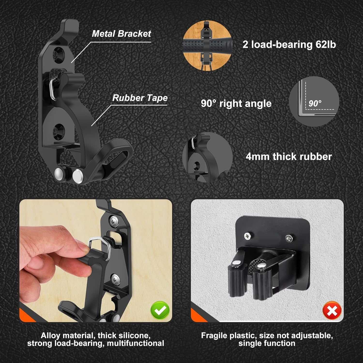 4Pcs Roof Rack Shovel Mount Kit Zinc Alloy Shovel Holder Clamp Metal Axe Holder Wall Mount Set Hammer Holder Bracket Clamp with Screws Quick Release for Shovel Axe(Black) - Black image number 4