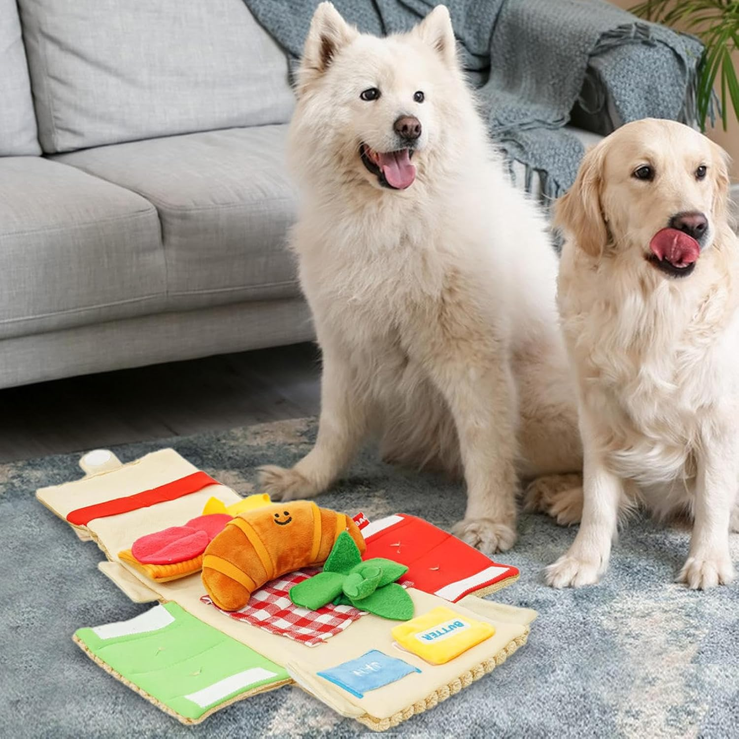 Dog Sniffing Mat,Pet Snuffle Mat with Cute Cow Horn Toy and Treat Pouch - Interactive and Behavioral Training Aid Toy, Dog Enrichment Toys for Pets, Puppies, Cats image number 1