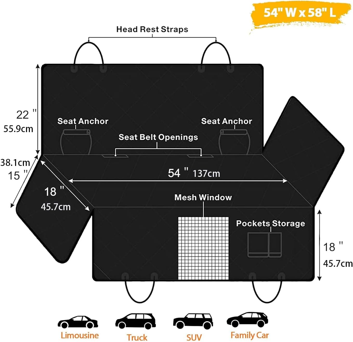 Dog Car Seat Cover for Pets with Visual Window Waterproof Scratch Proof Nonslip Soft Back Seat Covers with Side Flaps Seatbelt Dog Hammock for Cars Sedan SUV Trucks image number 2