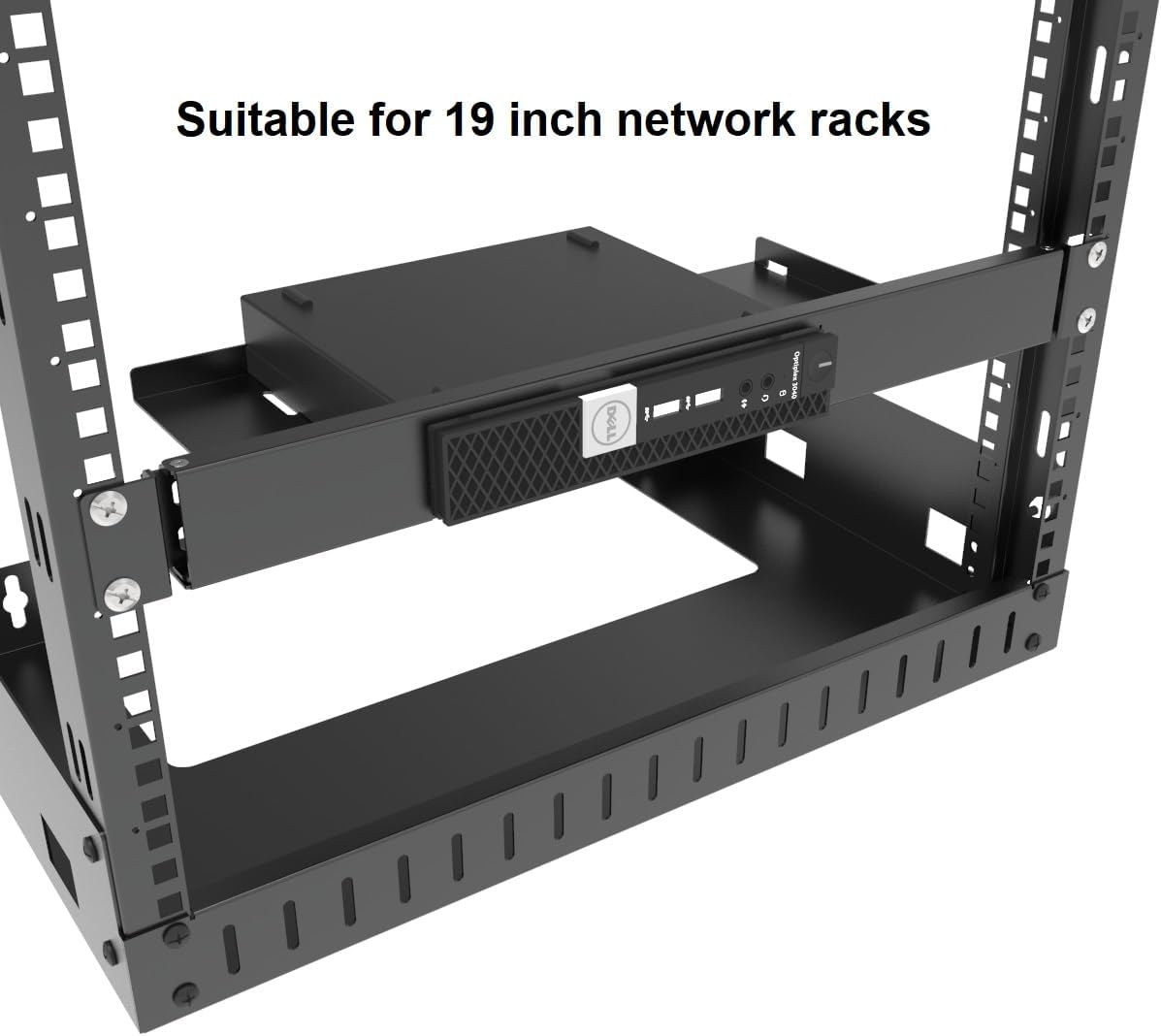 JINGCHENGMEI Mini Rack Mount for Dell Optiplex Micro Form Factor Case-1U Hinged Server Rack Shelf with Easy Access Network Connections in 19-Inch Network Cabinet or Server Rack image number 3