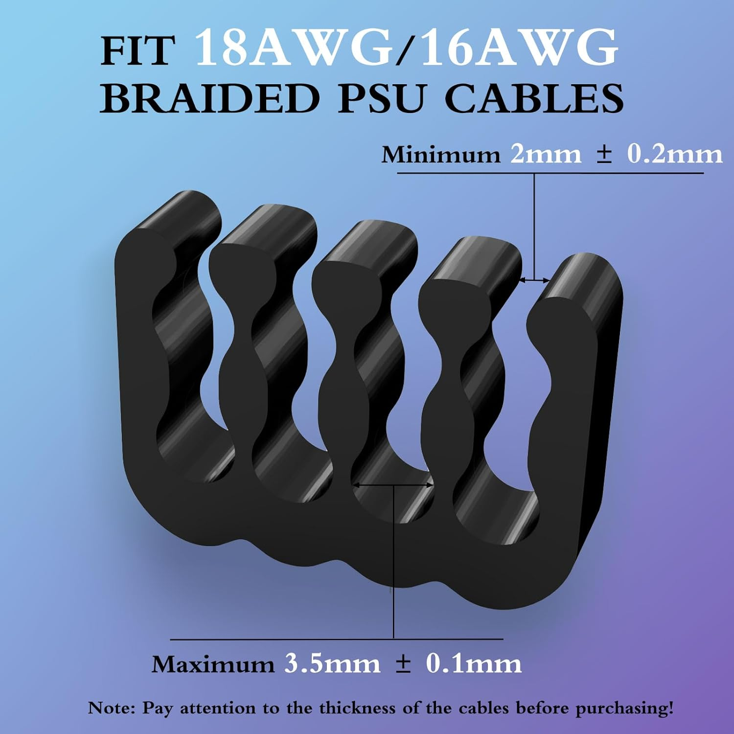 Sirlyr PC Cable Comb,Psu Cables Combs Kit for Extension Cable Management 24 PCS Set 12Vhpwr Cable X 4,24 Pin X 4,8 Pin X 16,3 Mm/0.11In up to 3.5 Mm/0.13 in Wire Gauge Black image number 6