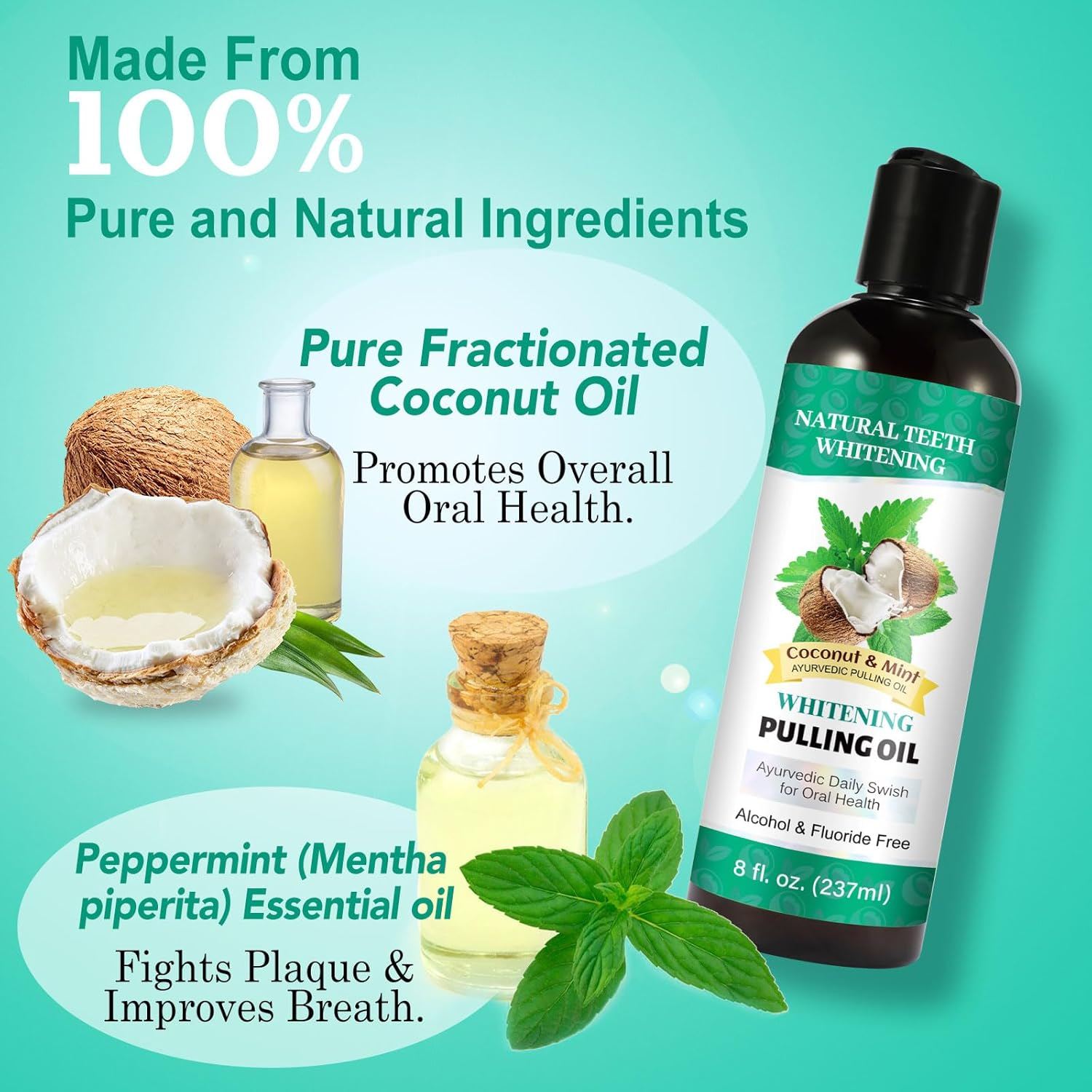 Oil Pulling 8 Fl.Oz,Mint Oil Pulling Mouthwash with Tongue Scraper, Natural Pulling Oil with Coconut & Peppermint Oil-Supports Healthy Gums & Fresh Breath image number 6