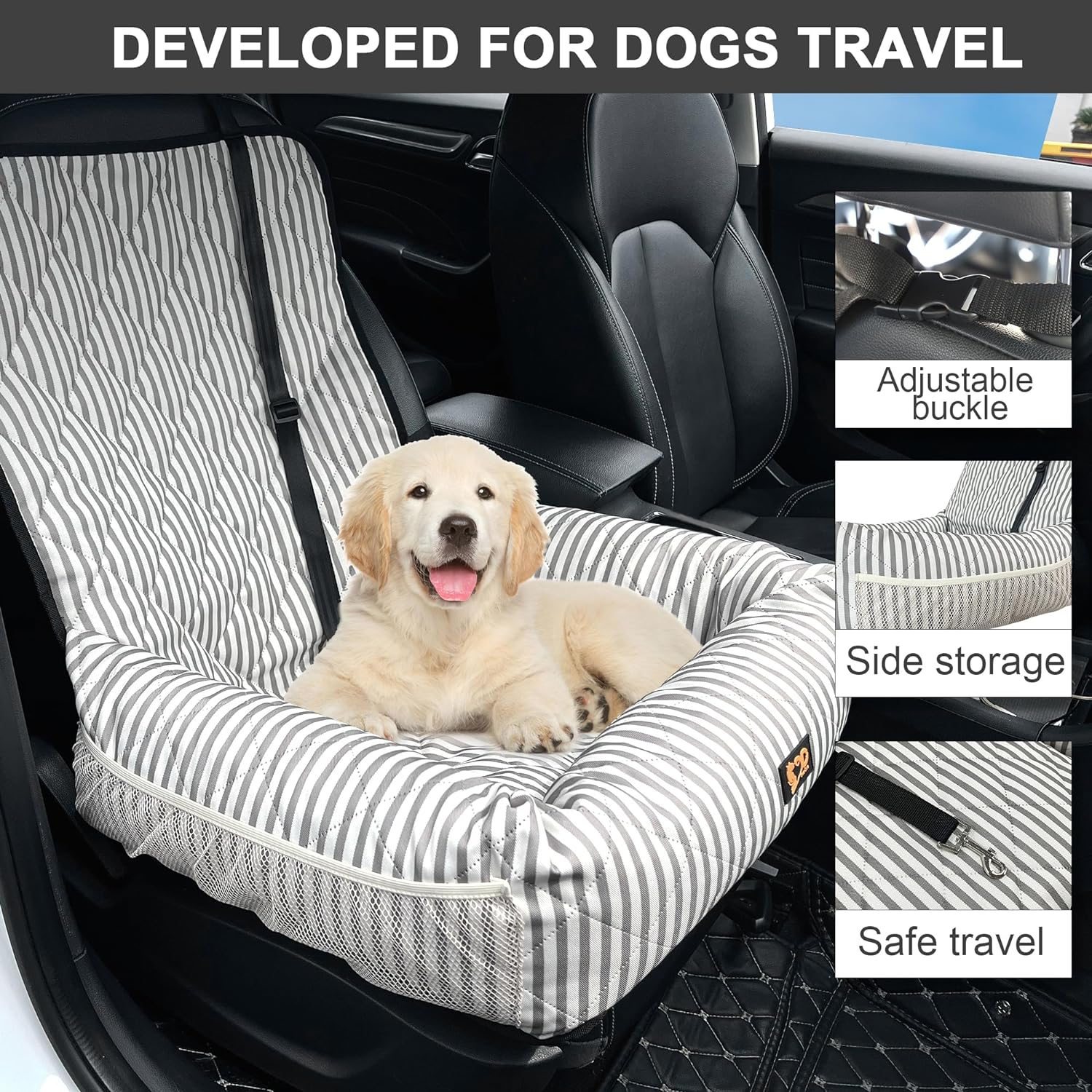 Dog Car Seat for Small Medium Dogs, Pet Safety Booster Seat, Dog Seat Travel Bed with Safety Leash, Sofa Pet Bed,Disassembled for Easy,17.7In*17.7In*24In (L) image number 3