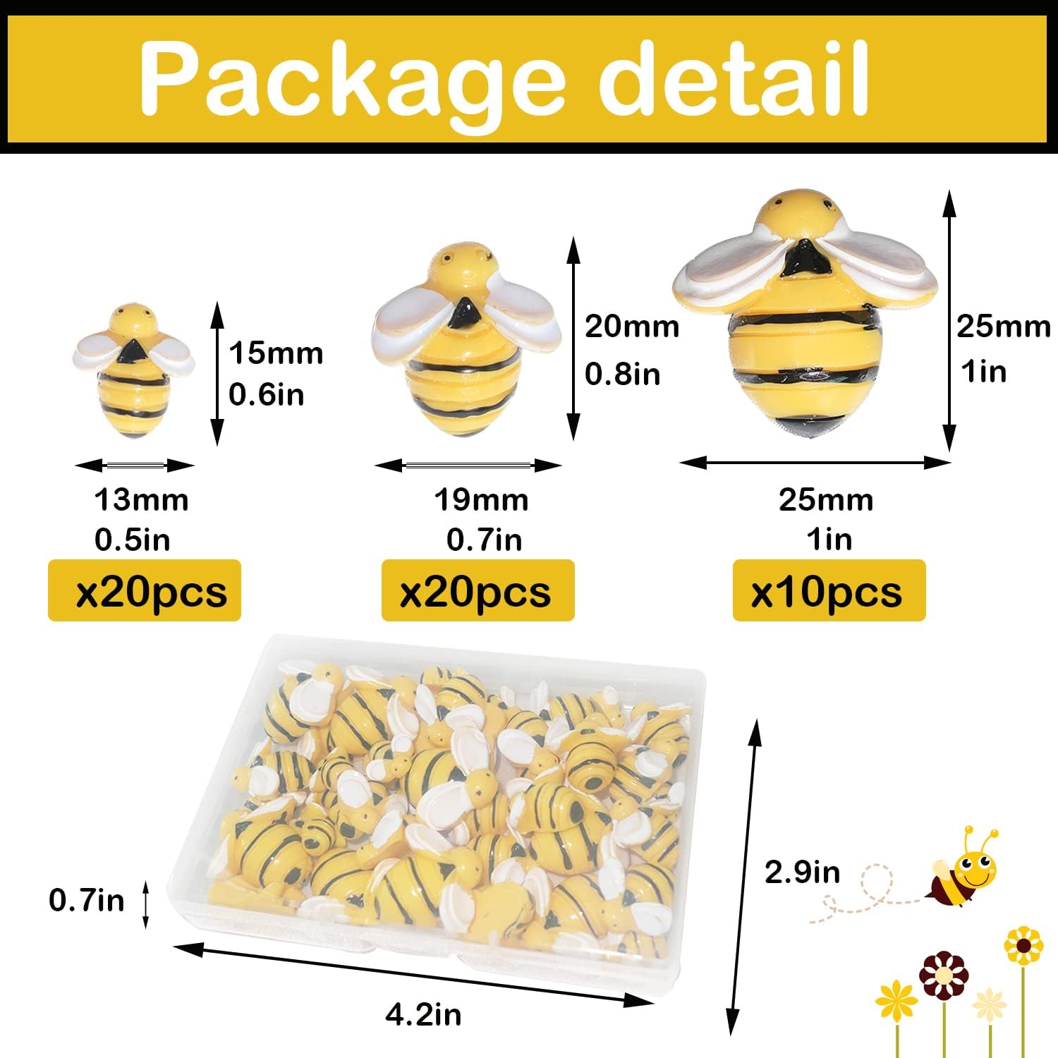 HADDIY Tiny Craft Bees,50 Pcs Small Plastic Resin Bumble Bee Decor for Embellishments and Bee Themed Birthday Party Table Decoration image number 5
