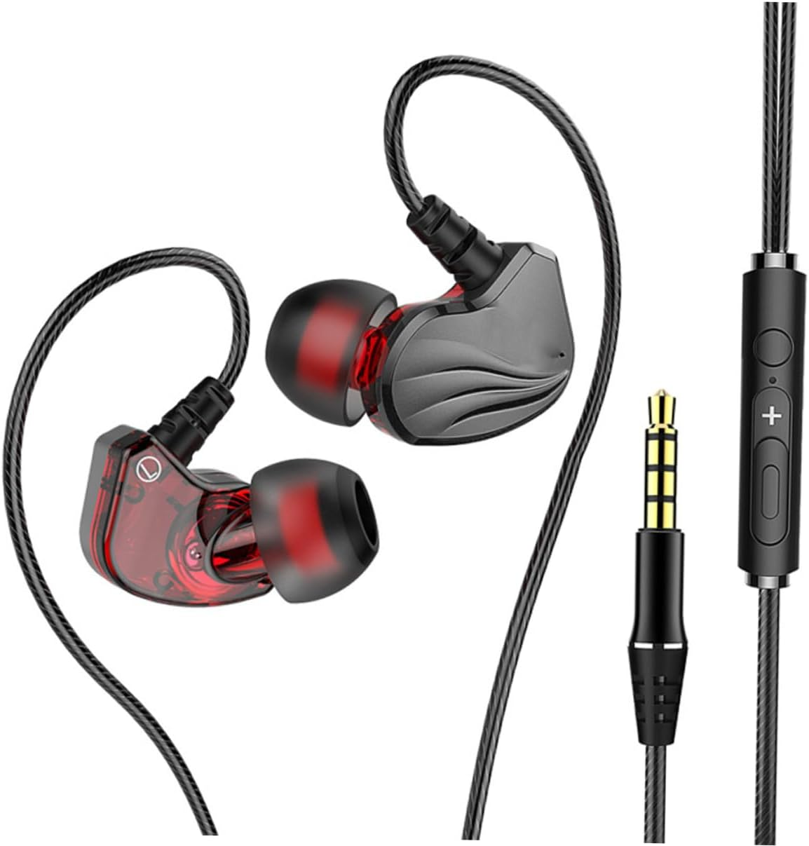 QUMIIRITY Ear Wired Earphones with Mic Subwoofer Stereo Bass Earbuds for Gaming Compatible with Phone and Tablet Grey Tangle Cables Flexible Earhooks for Comfort and Stability image number 4