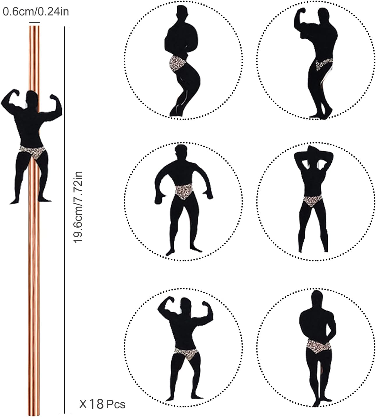 18Pcs Rose Gold Bachelorette Cocktail Straws - Dancing Men Male Stripper Straws for Bachelorette Decoration image number 4