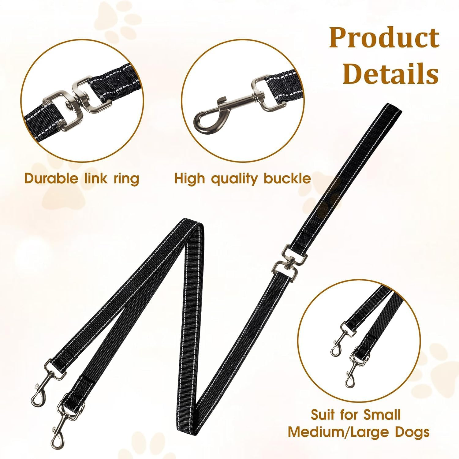 Two Point Control Dog Leash, Double Dog Leash, Training Leash, Multifunctional Double-Ended Dog Leash, Works with No Pull Harnesses, Ideal for Anti-Pulling Dog Training for Any Leash (Black, One Size) image number 4