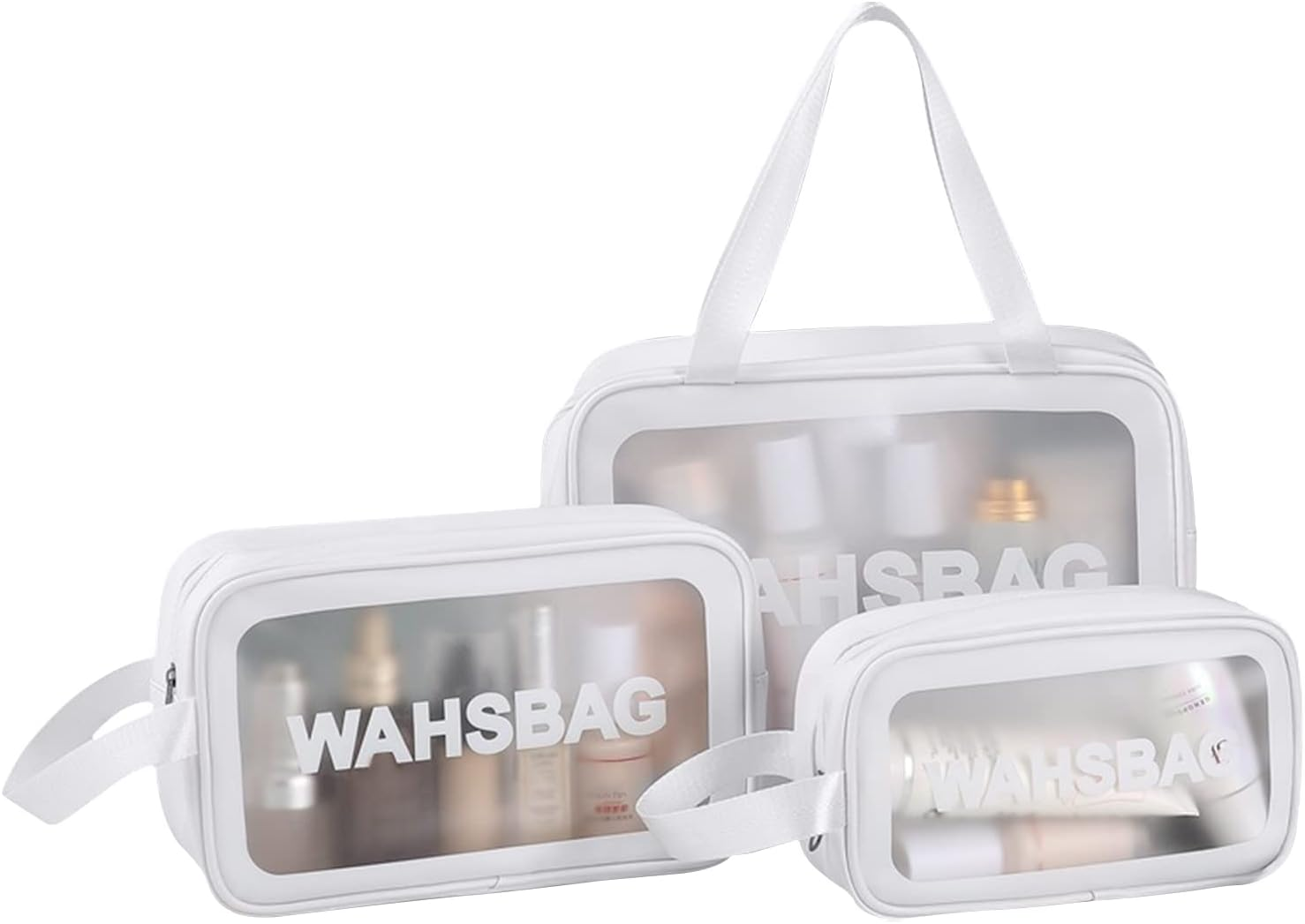 DDPOND 6Pcs Clear Travel Toiletry Bag for Women & Men, Cosmetic Bag Airport Airline Compliant Bag Waterproof Vacation Makeup Bag, Bathroom & Shower Travel Organizer, White