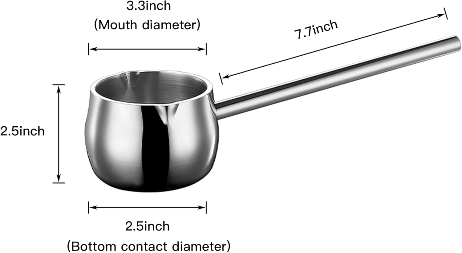 IMEEA Mini Saucepan Butter Warmer Milk Pot with Long Handle 10Oz/300Ml Coffee Pot Tri-Ply Stainless Steel Milk Butter Melting Pot image number 1