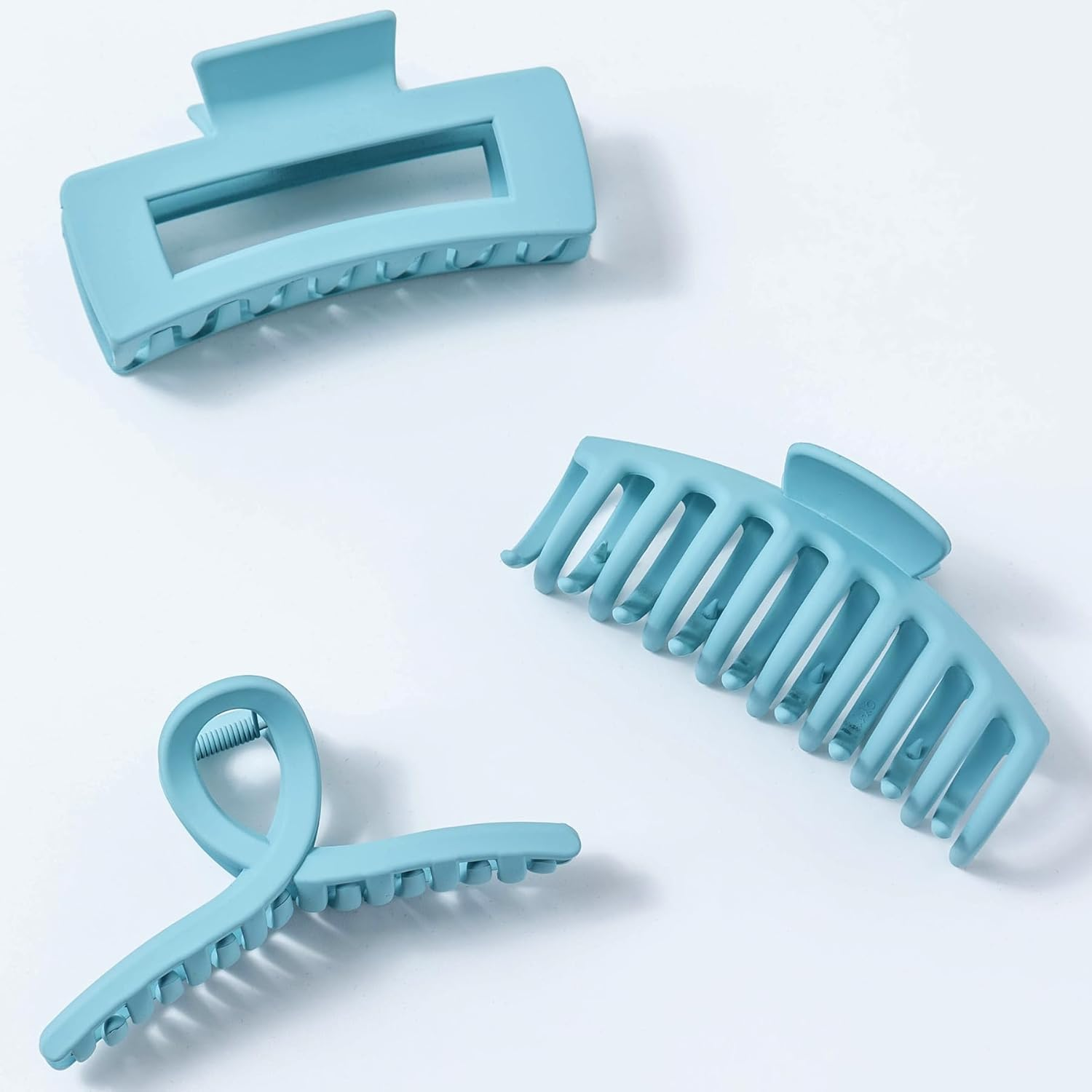 Kitiin Light Blue Large Hair Claw Clips for Thick/Fine/Thin Hair,Strong Holding Teeth Interlocking Sky Blue Women Jaw Clips for Hair 3 Count in Set - Blue image number 5