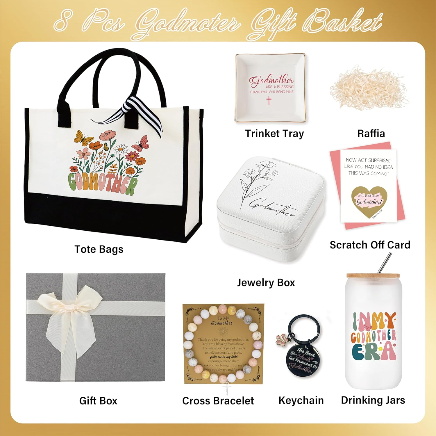 Godmother Proposal Gift 8 Pcs God Mother Gift Basket Set Will You Be My Godmother from Godchild Baptism Birthday Mother'S Day Christmas Gifts for Godmom Gifts for Women image number 6