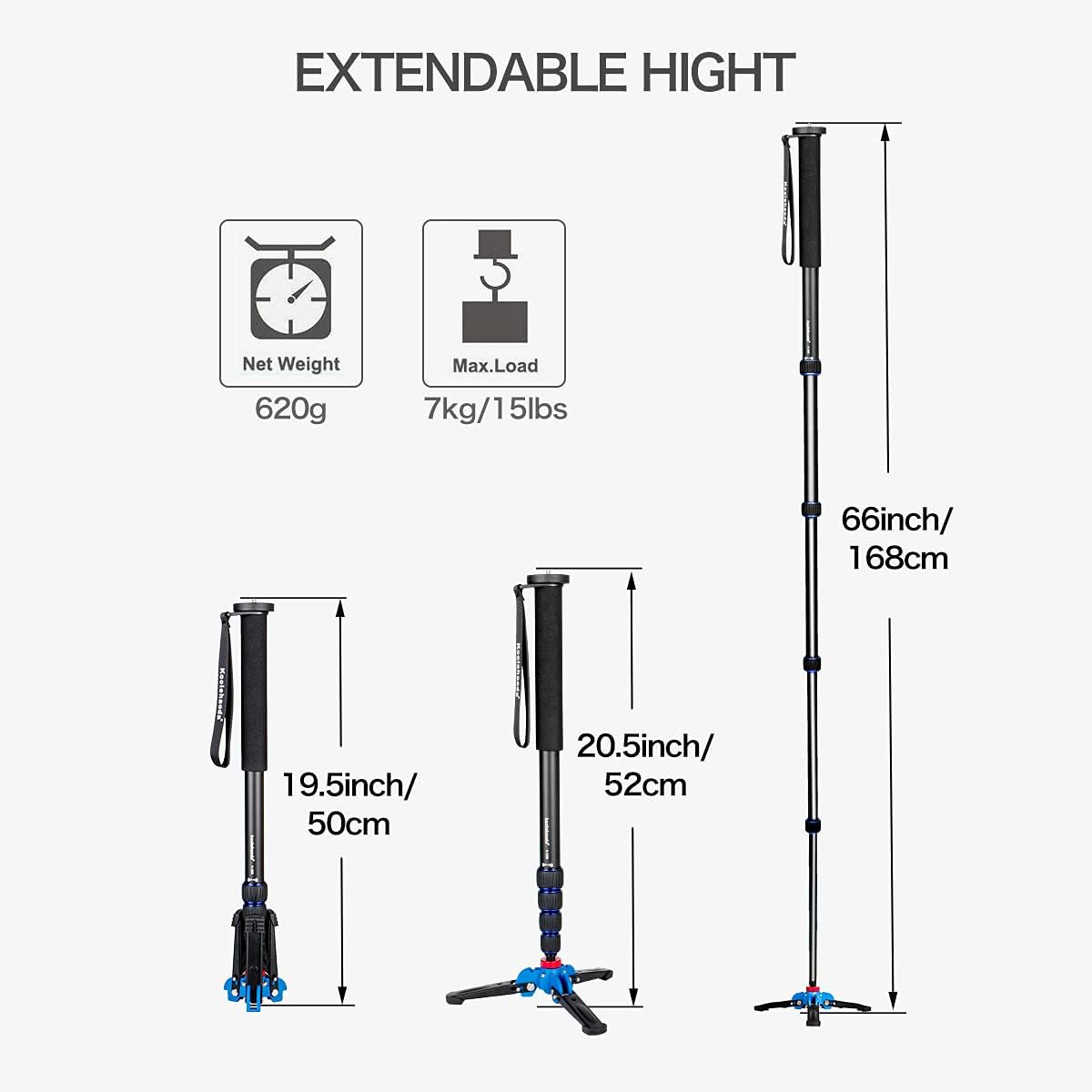 Koolehaoda Professional 65-Inch Camera Aluminium Monopod with Folding Three Feet Support Stand (K-288+A1 Base) image number 3
