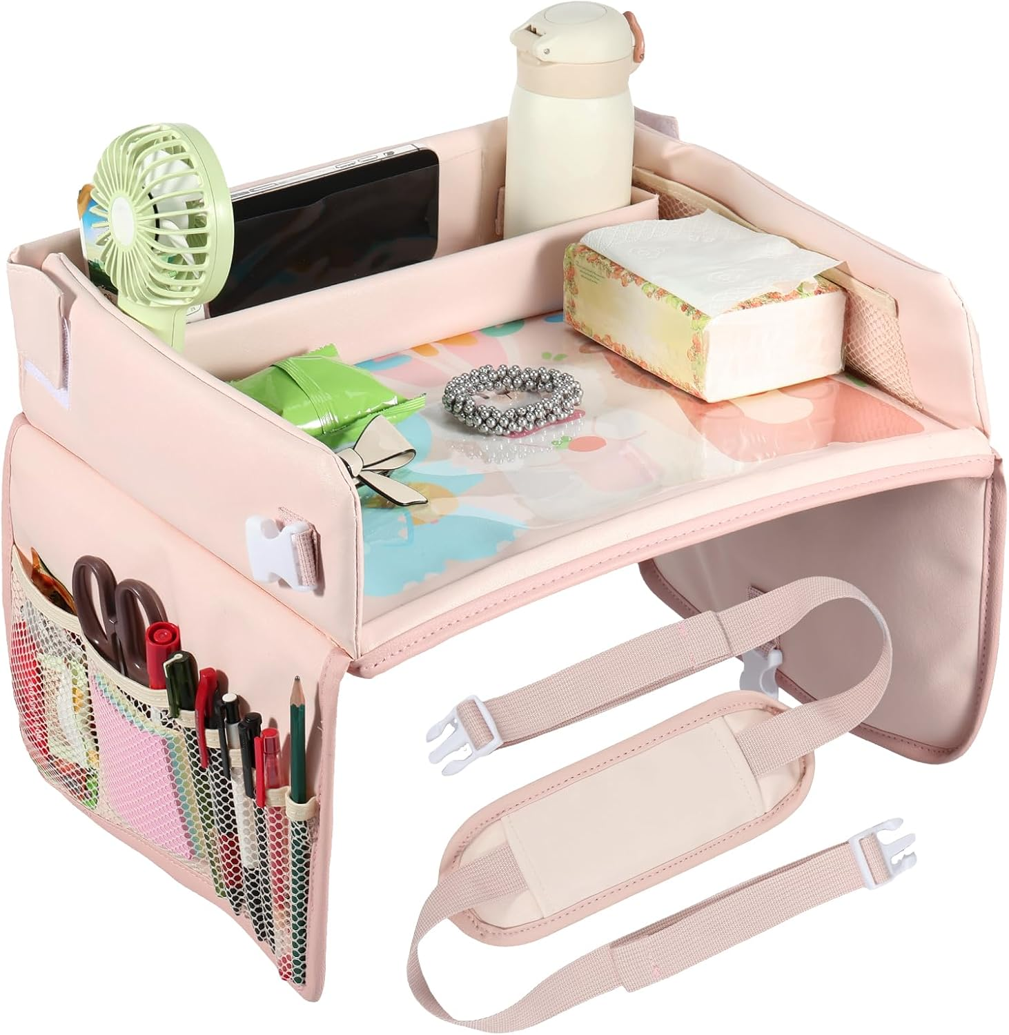 Kids Travel Tray Car Organizer, Waterproof Car Seat Table Tray for Kids, Toddler Car Seat Activity Table Tray,Portable Multifunction Car Lap Tray Backseat Tray for Airplane Drawing Watching TV