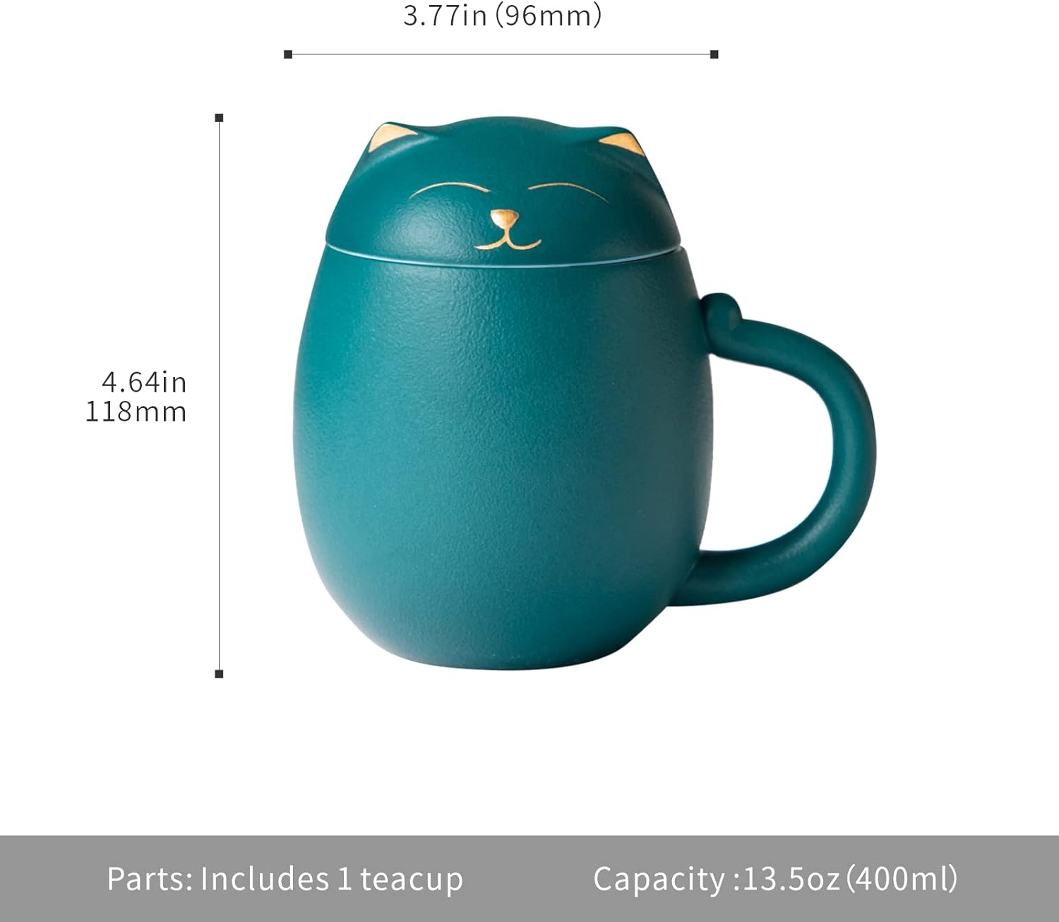 HEER Ceramic Tea Mug with Infuser and Lid, Cute Cat Tea Cup with Filter for Steeping Loose Leaf, Chinese Handmade Porcelain Teacup for Home Office. (Green) image number 6