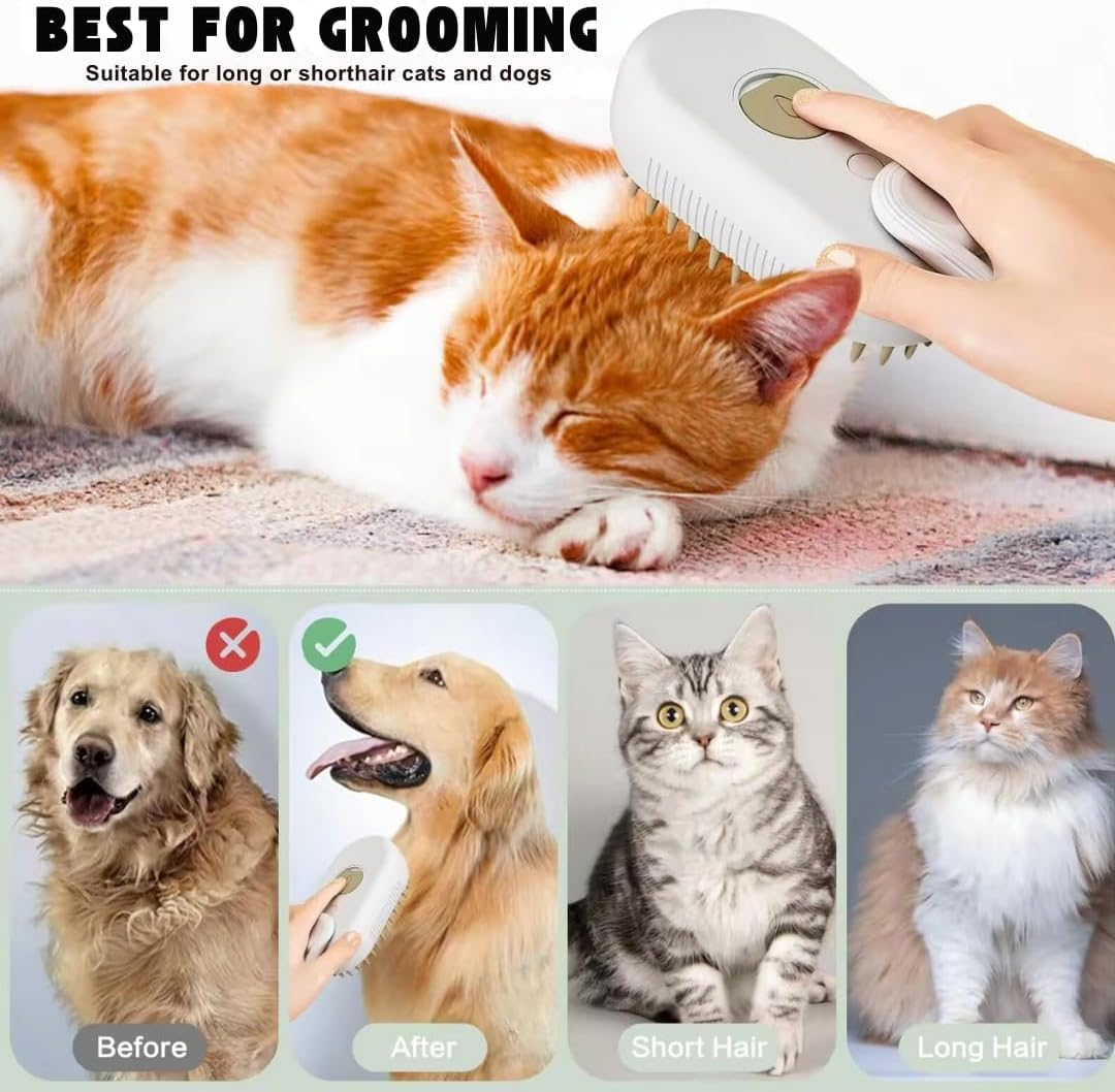 Cat Steam Brush, 3 in 1 Cat Steamy Brush, Steamy Silicone Massage Grooming Brush for Cat and Dog, Steamer Brush for Massage, Tangled and Hair Loss Remover for Cats and Dogs Grooming Tool (2Pcs, White + Cream Coffee ) image number 2
