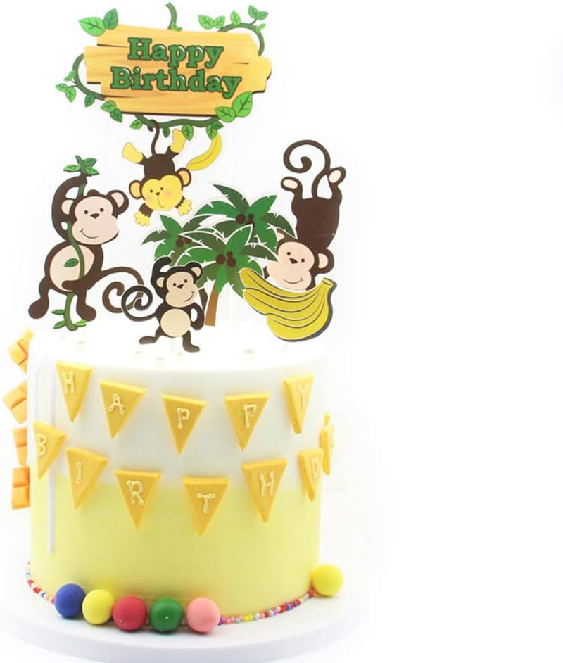 Jungle Safari Cake Decorations Monkey Theme Happy Birthday Cake Topper Animal Cupcake Toppers Picks for Animals Theme Baby Showers Birthday Party Supplies image number 6