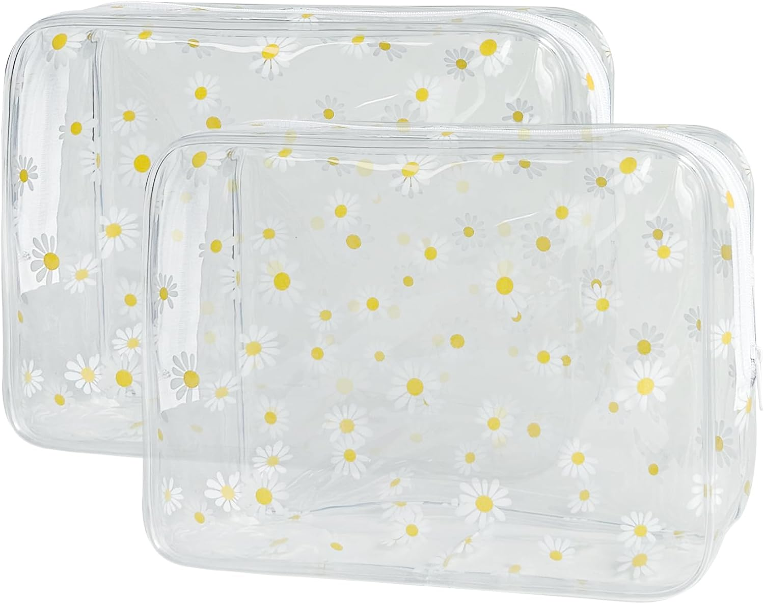 2Pcs Pink Daisy Flower Cosmetic Bag 25Cm X 6Cm X 18Cm Clear