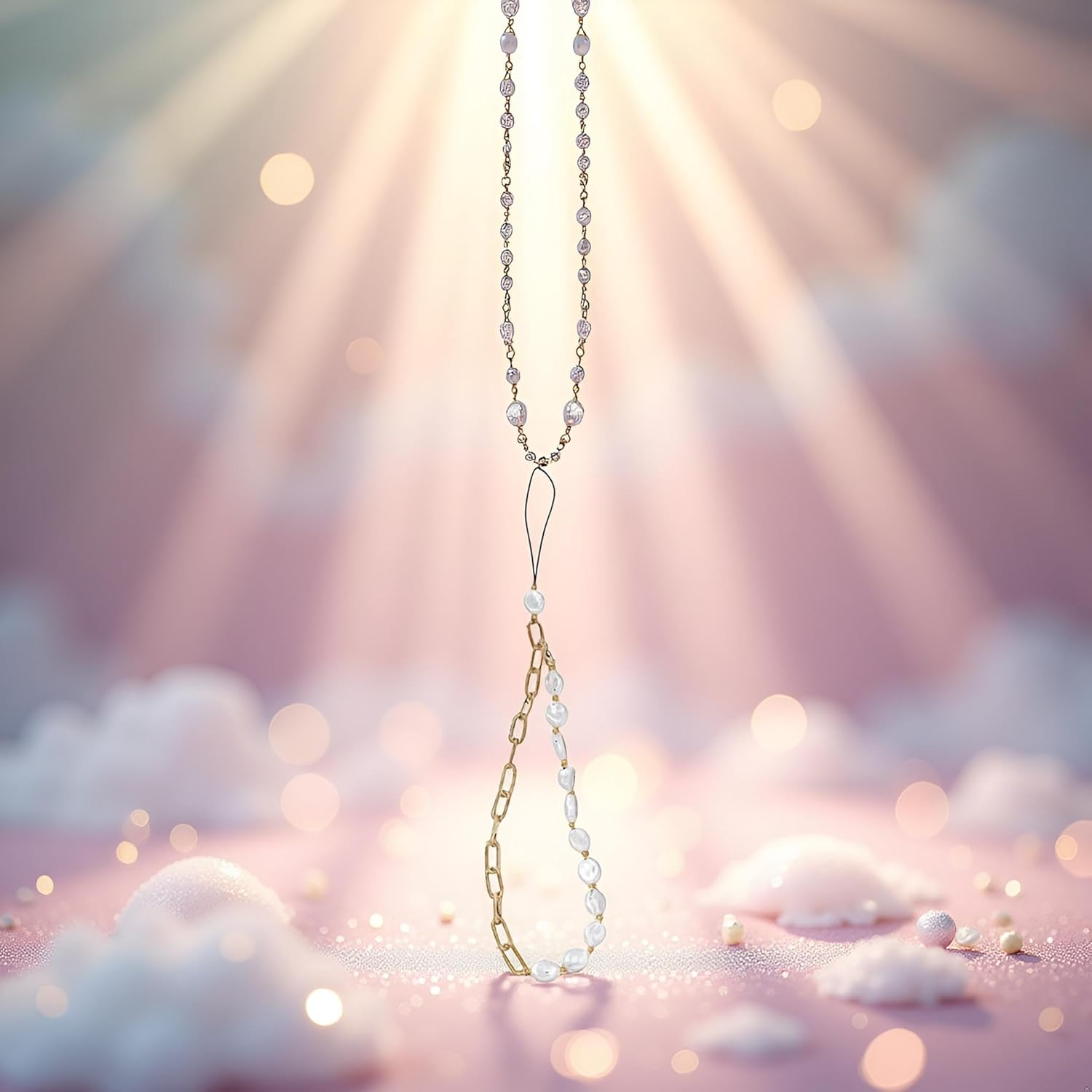 Jjlfresheners 1Pc White Phone Lanyard, Metal Chain, Pearl Beaded Phone Charms, Universal anti Lost Chain, Wrist Strap, Decorations Charm Keychain Accessories, Metal, Agate image number 6