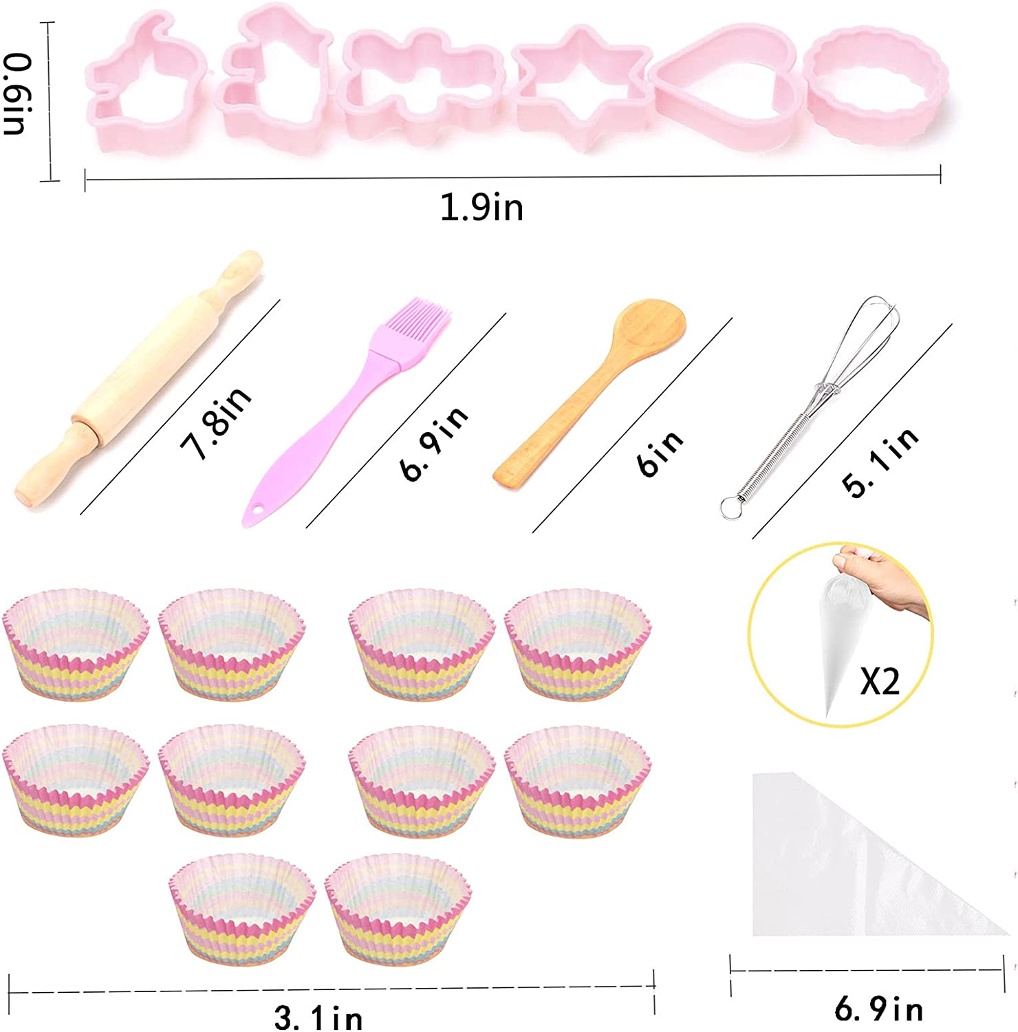 Real Kids Cooking and Baking Set - 26 Pcs Kids Chef Role Play Costume Set Includes Rainbow Apron, Chef Hat, Cooking Mitt, Utensils, Cupcake Molds for Toddler Boys and Girls Ages 3+ image number 3