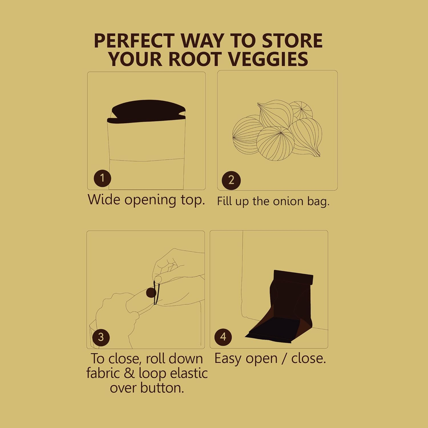 Eco Basics Onion Bag &ndash; Breathable Linen-Look Fabric, Blackout Lining, Easy Access Front Flap, Roll-Over Button Tie, 37 X 42 Cm, Ideal for Fresh Onion Storage & Reduced Waste image number 3