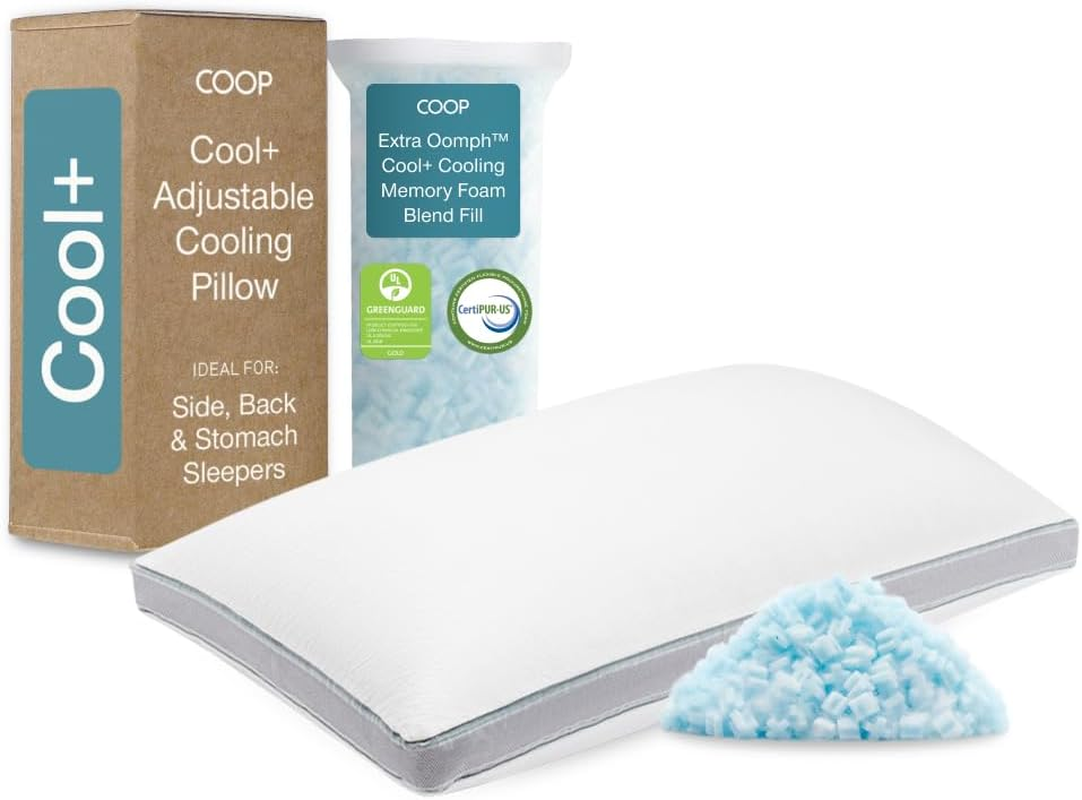Coop Home Goods Eden Cool+ Crescent Pillow, Queen Size plus Shaped Foam Pillows with Cooling Gel, Back or Side Sleeper Adjustable Neck Support for Sleeping, Certipur US/GREENGUARD Gold (BK4605)