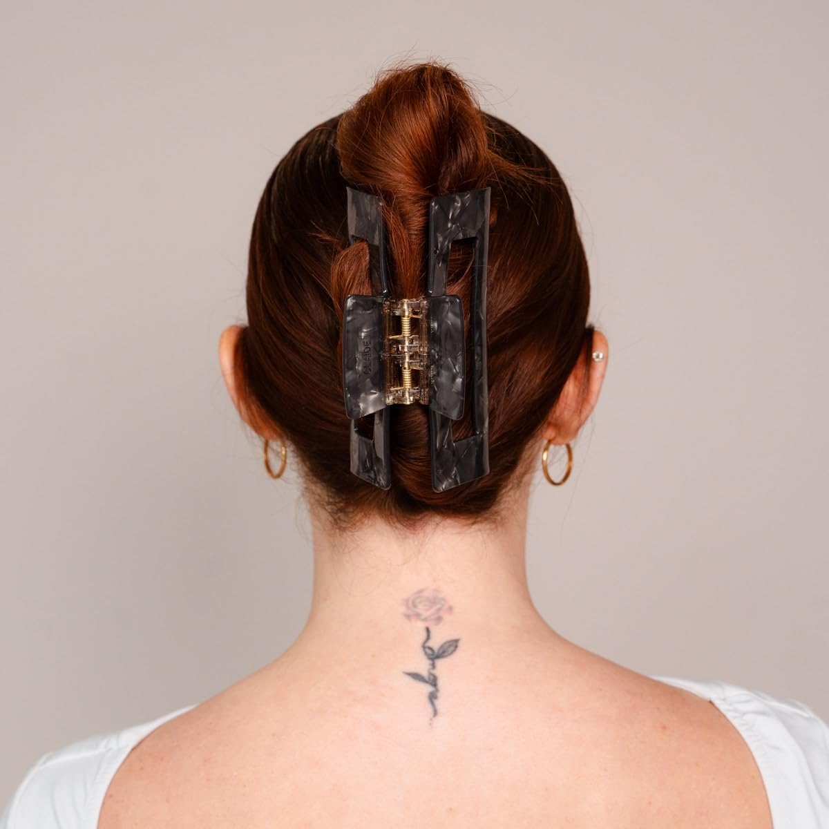 CLAIDE Theresa XL Hair Clip (12.5 Cm) - Innovative Double Spring Technology, Extra Strong Hold for Thick & Long Hair - Handmade from Organic Acetate - Comfortable & Gentle on the Head (Black)