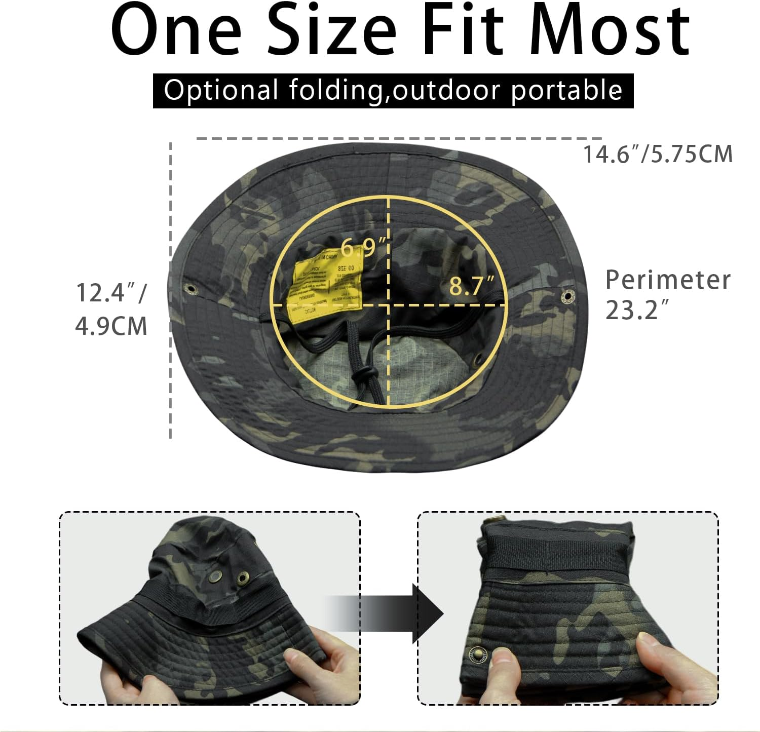 Camo Boonie Hat for Men Women, Military Tactical Wide Brim Bucket Hats, UPF50+ Jungle Sun Cap for Fishing Hunting Safari image number 7