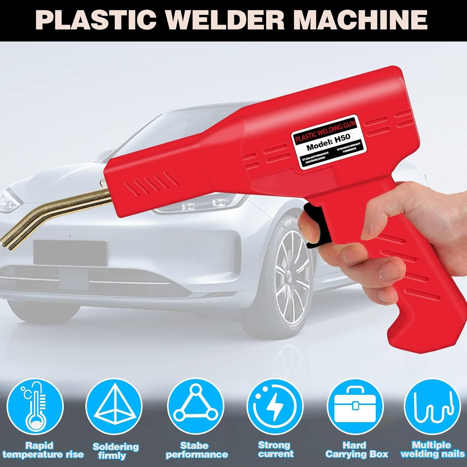 Upgraded Plastic Welder with 1000PCS Staples, Hot Stapler, Car Bumper Repair Kit, Welding Gun, Plier, Knife and Portable Toolbox (Red) - Black+1000Pcs Staples image number 4